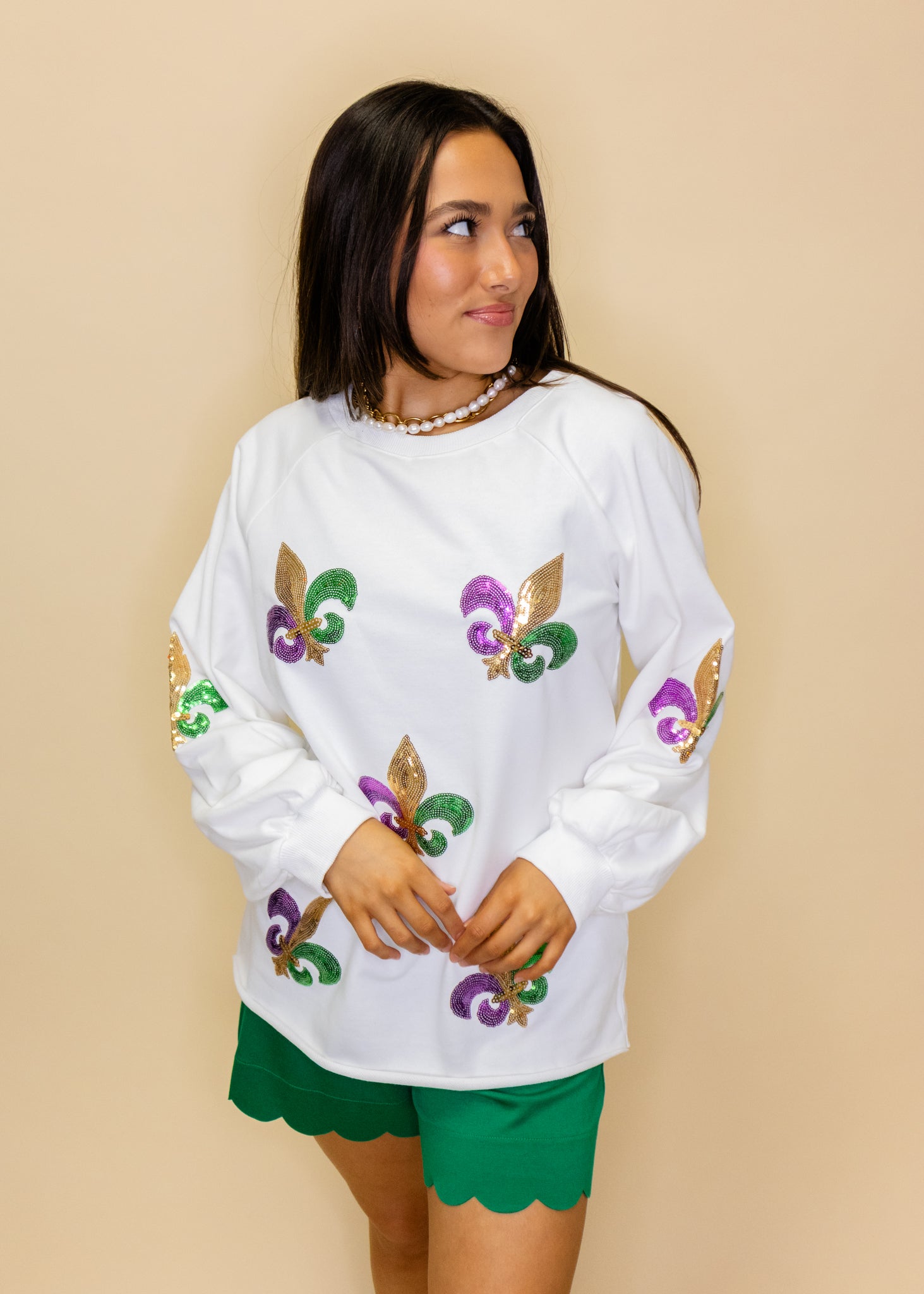 White Fleur-De-Lis Multi Sequin Sweatshirt