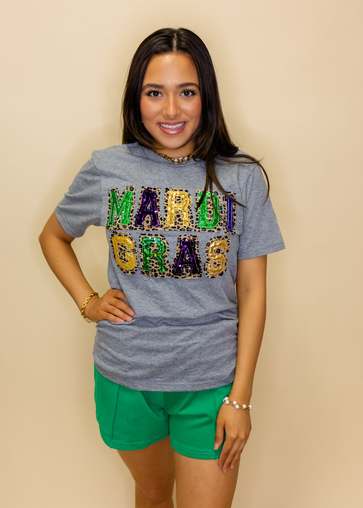 Grey Mardi Gras Leopard T-Shirt