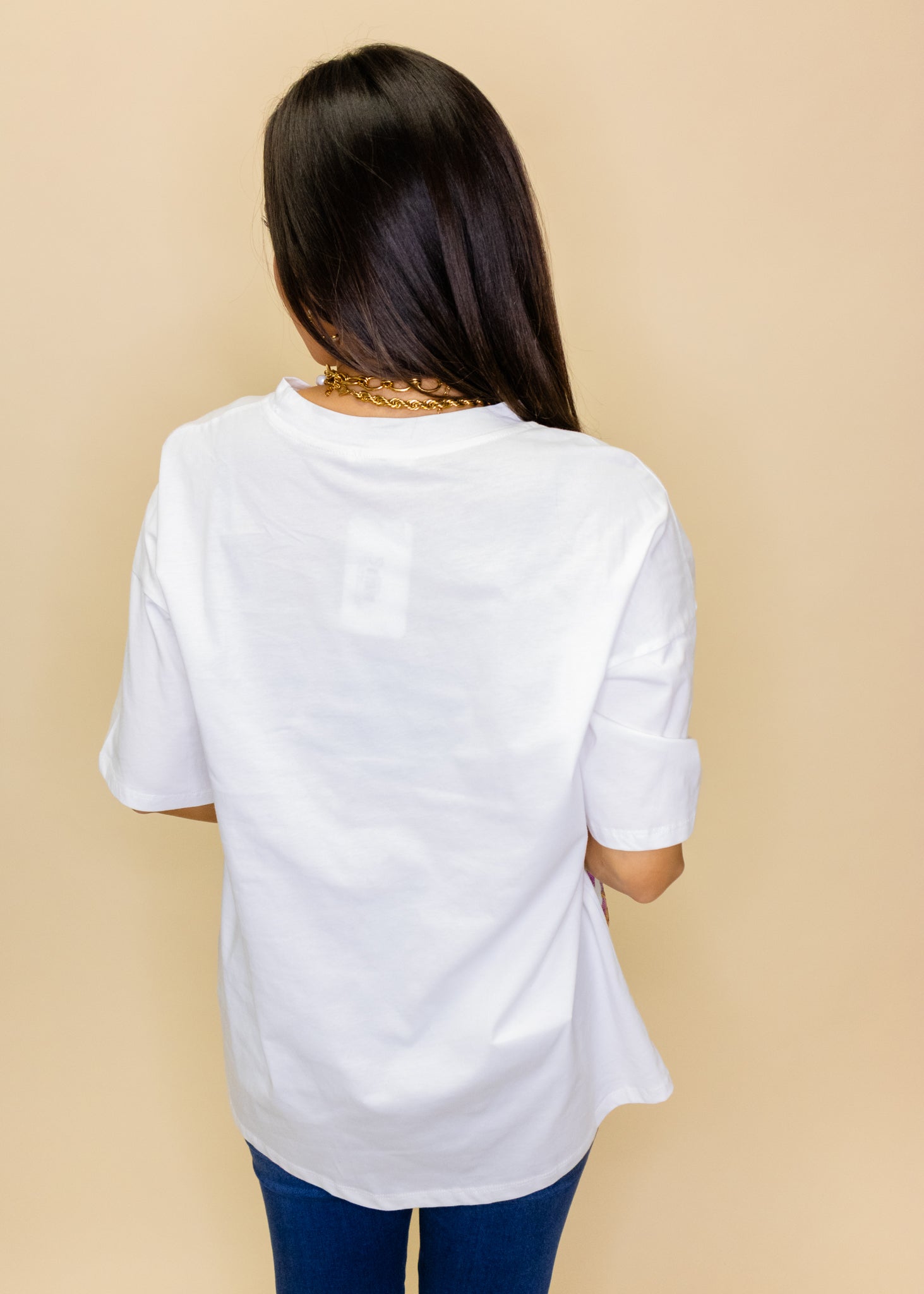 White Short Sleeve Fleur-De-Lis Sequin Top