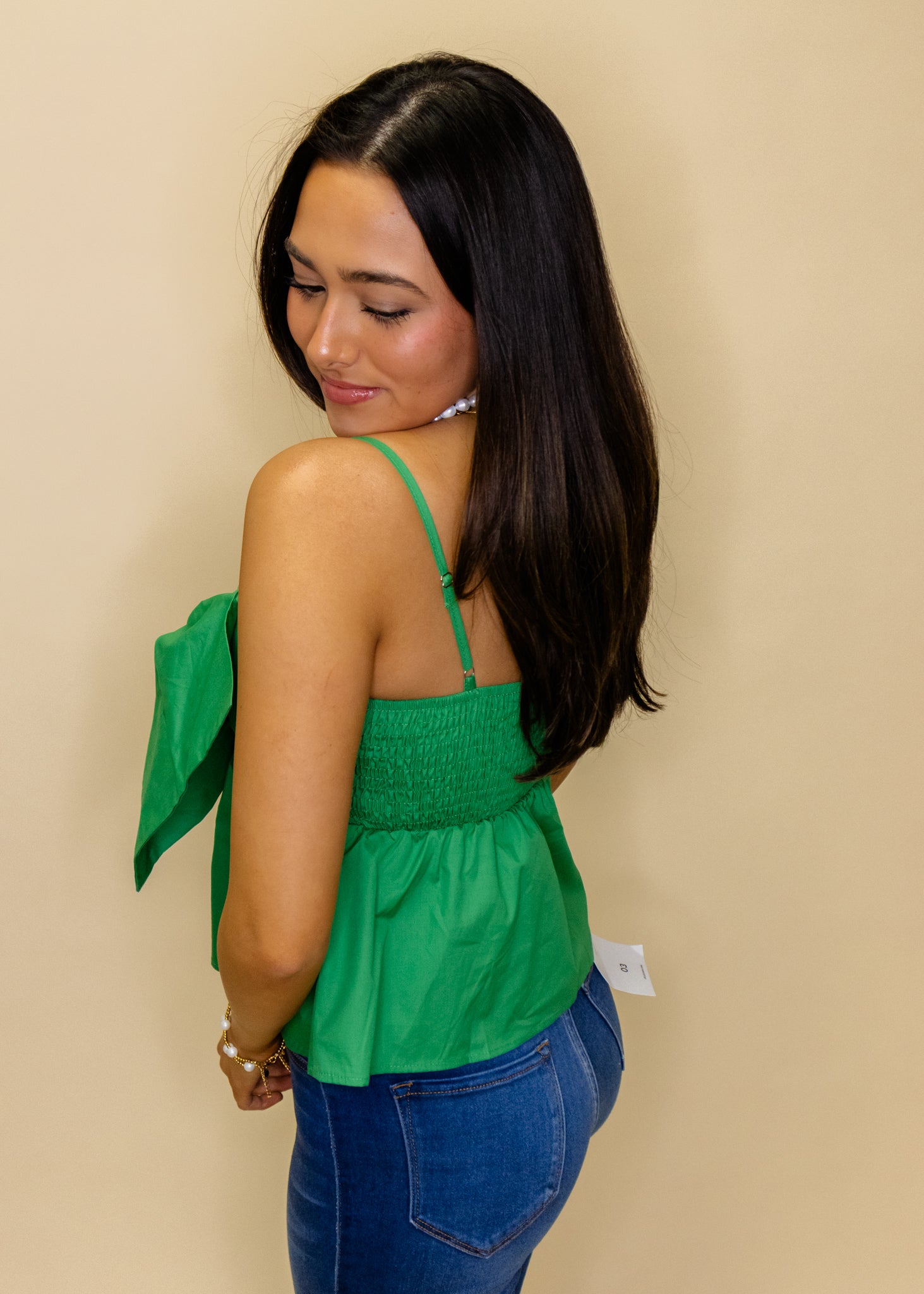 Green Bow Front Peplum Top
