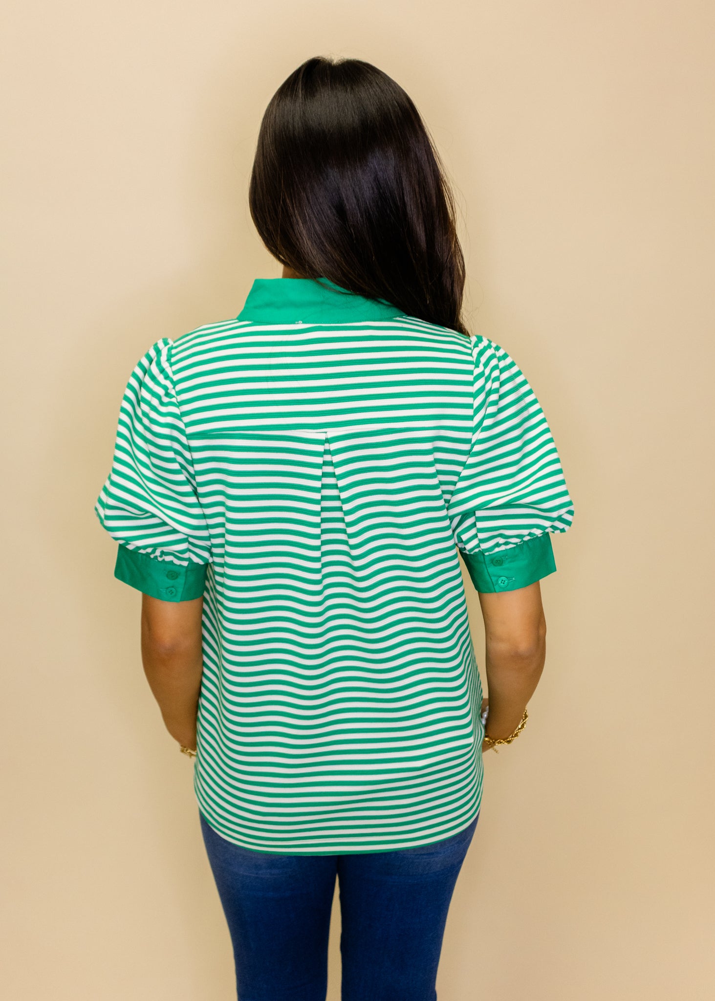 Kelly Green Contrast Detail Stripe Top