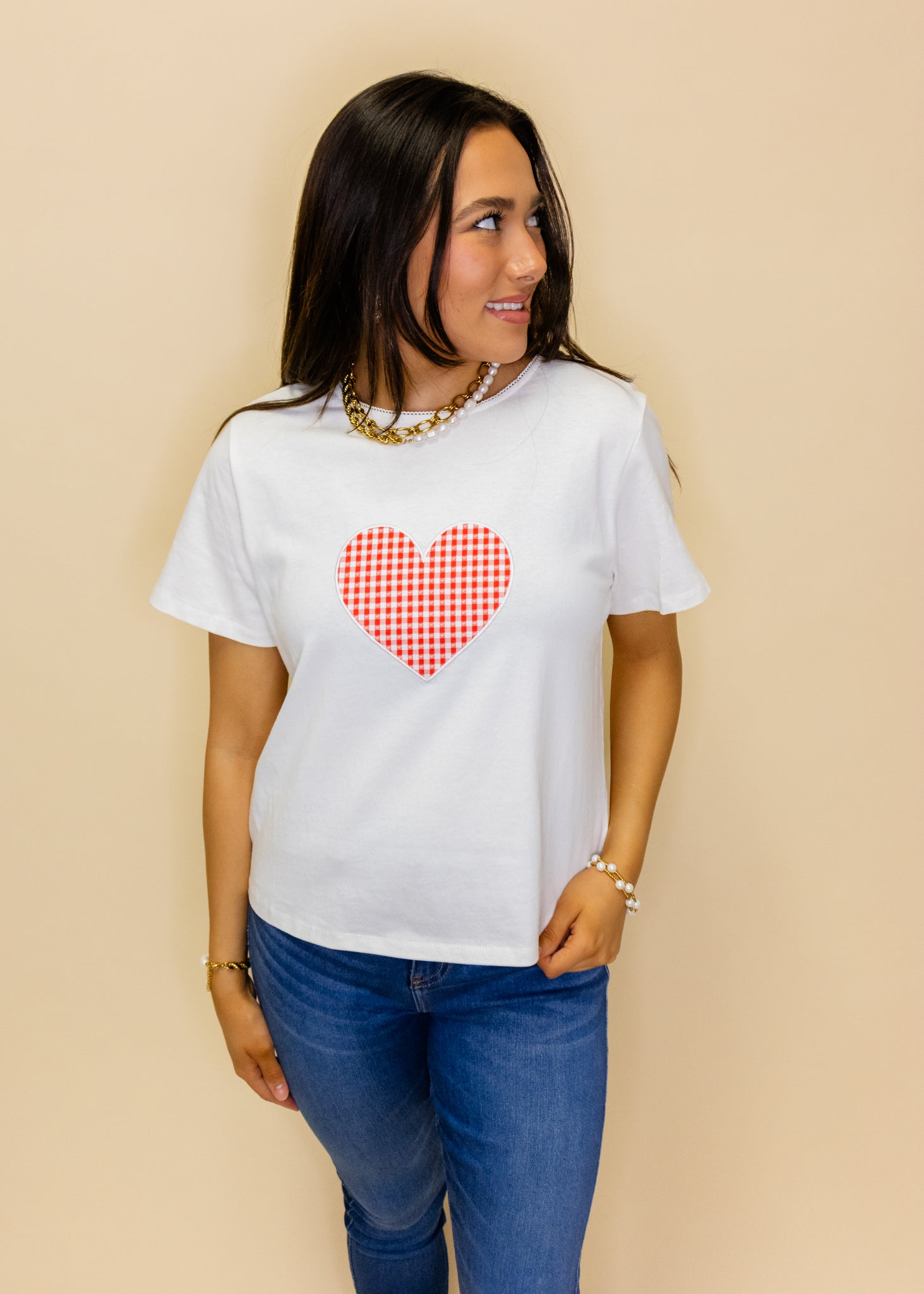Red Gingham Heart Tee