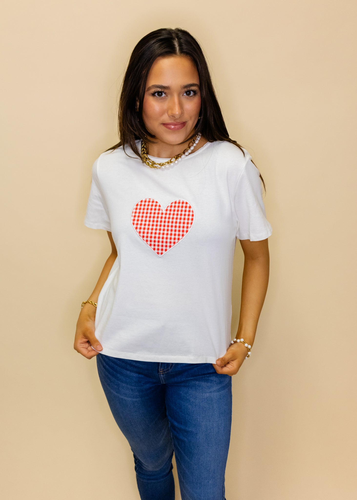 Red Gingham Heart Tee