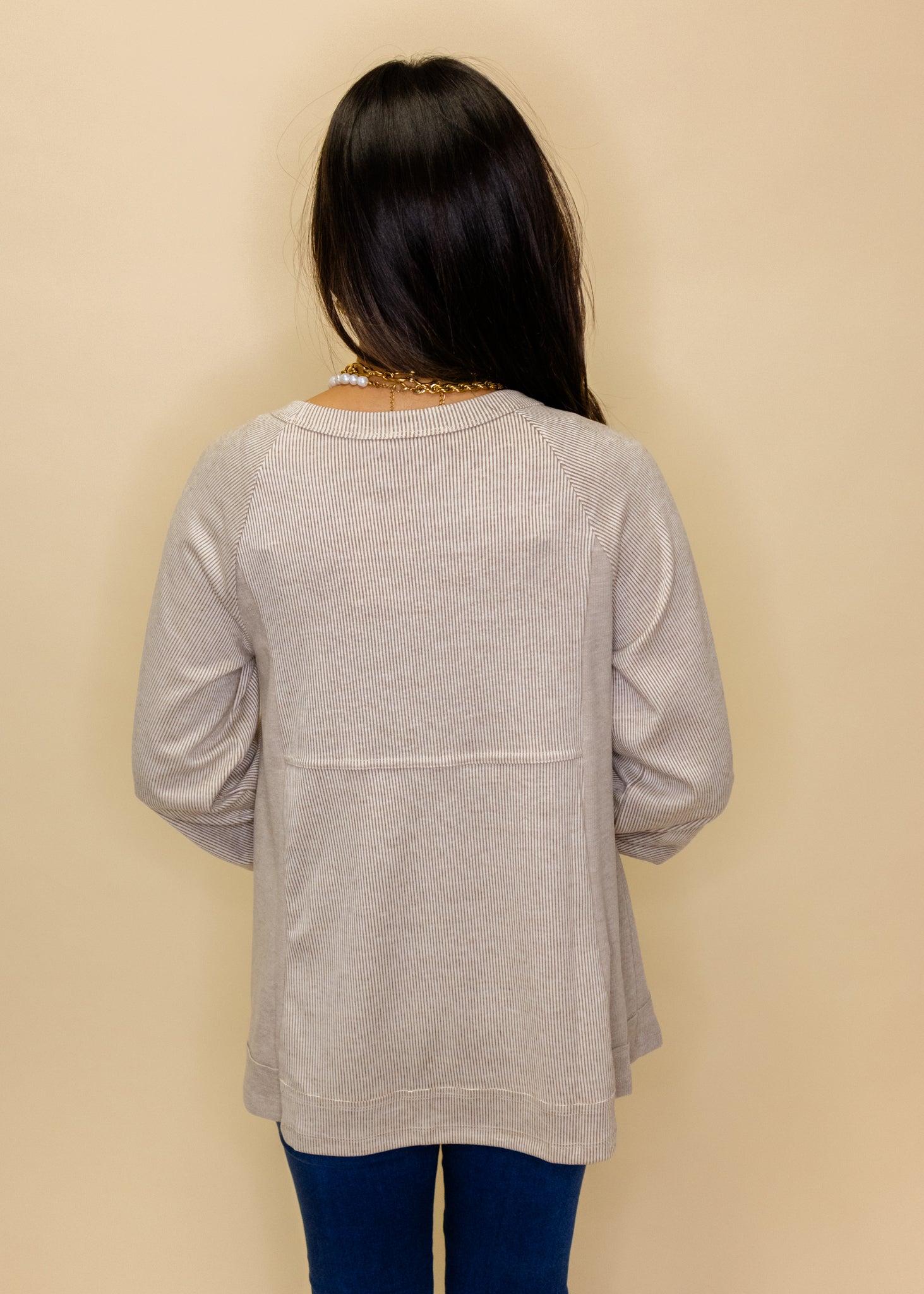 Beige Stripe Long Sleeve Top