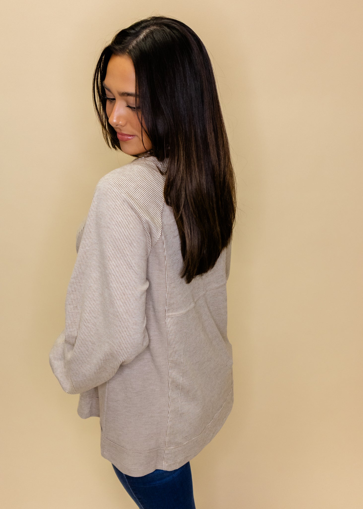 Beige Stripe Long Sleeve Top