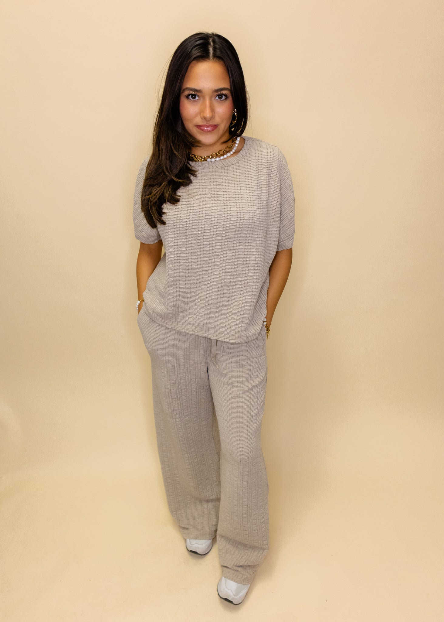 Oatmeal Knit Short Sleeve Top