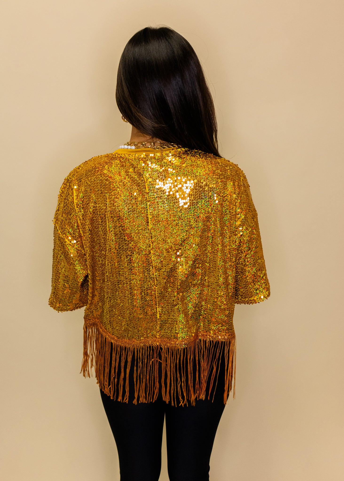 Gold Sequin Fringe Top