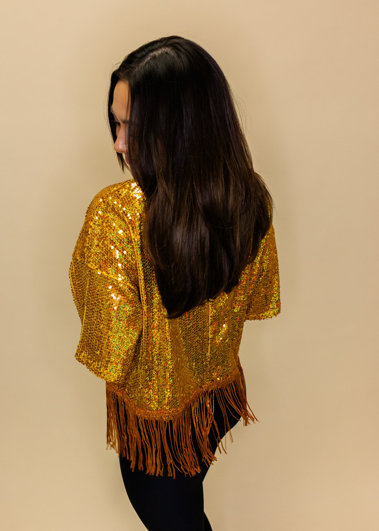 Gold Sequin Fringe Top