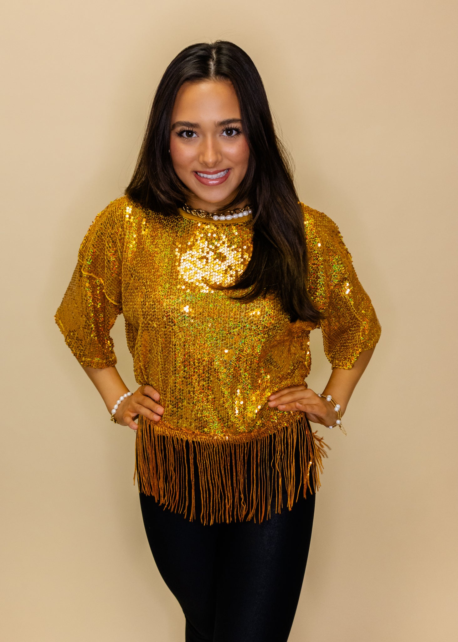 Gold Sequin Fringe Top