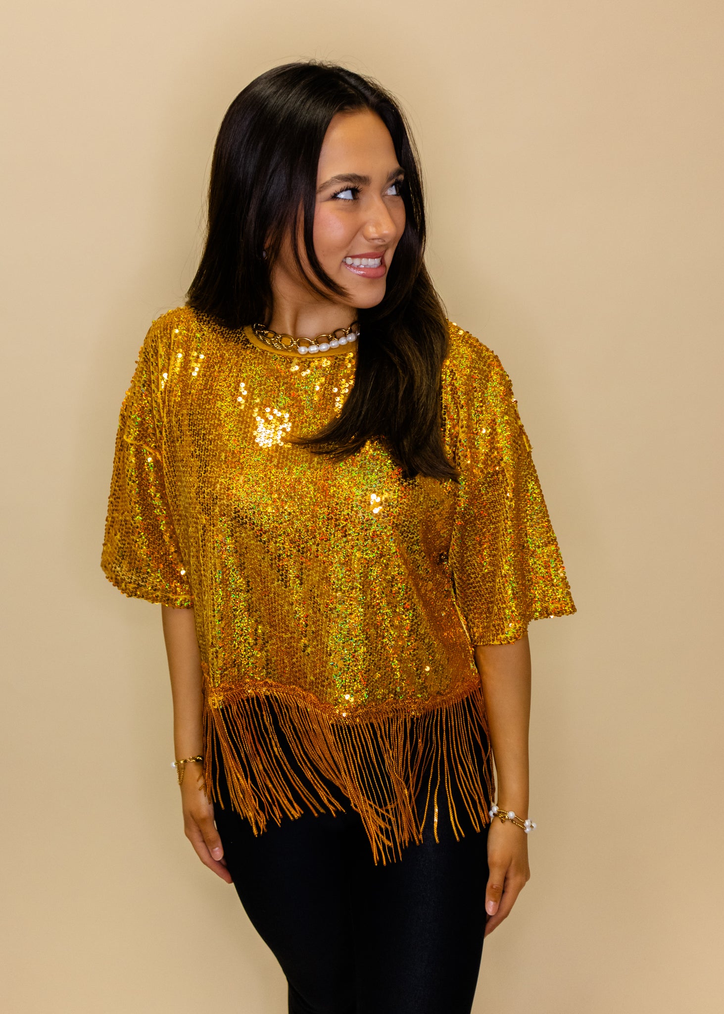 Gold Sequin Fringe Top