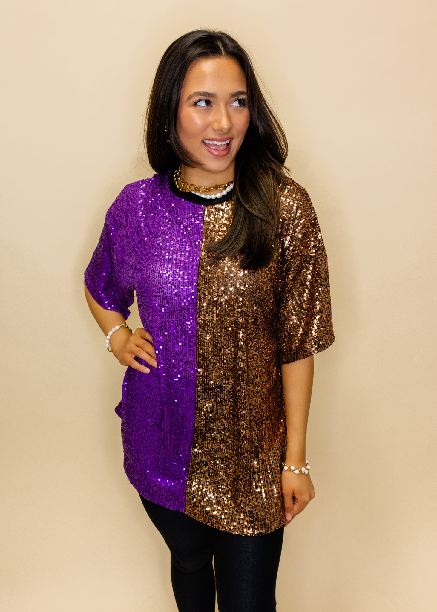 Purple/ Gold Sequin Ovesized Top
