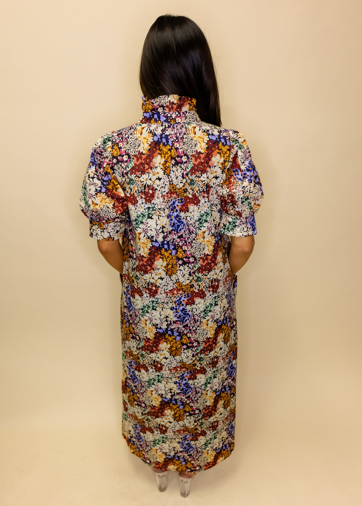 Multi Floral Button Midi Dress