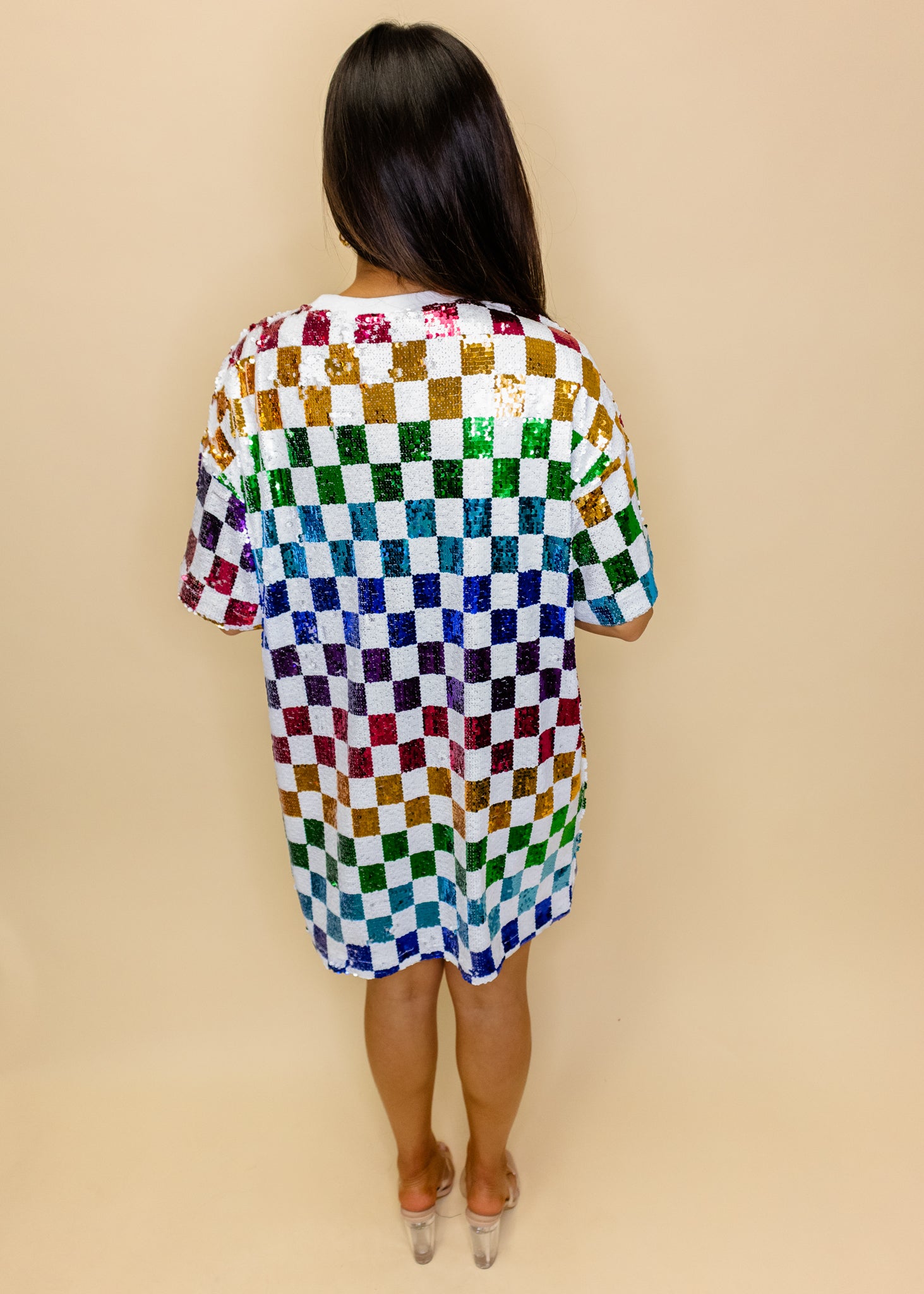 Rainbow Checkered Sequin Dress
