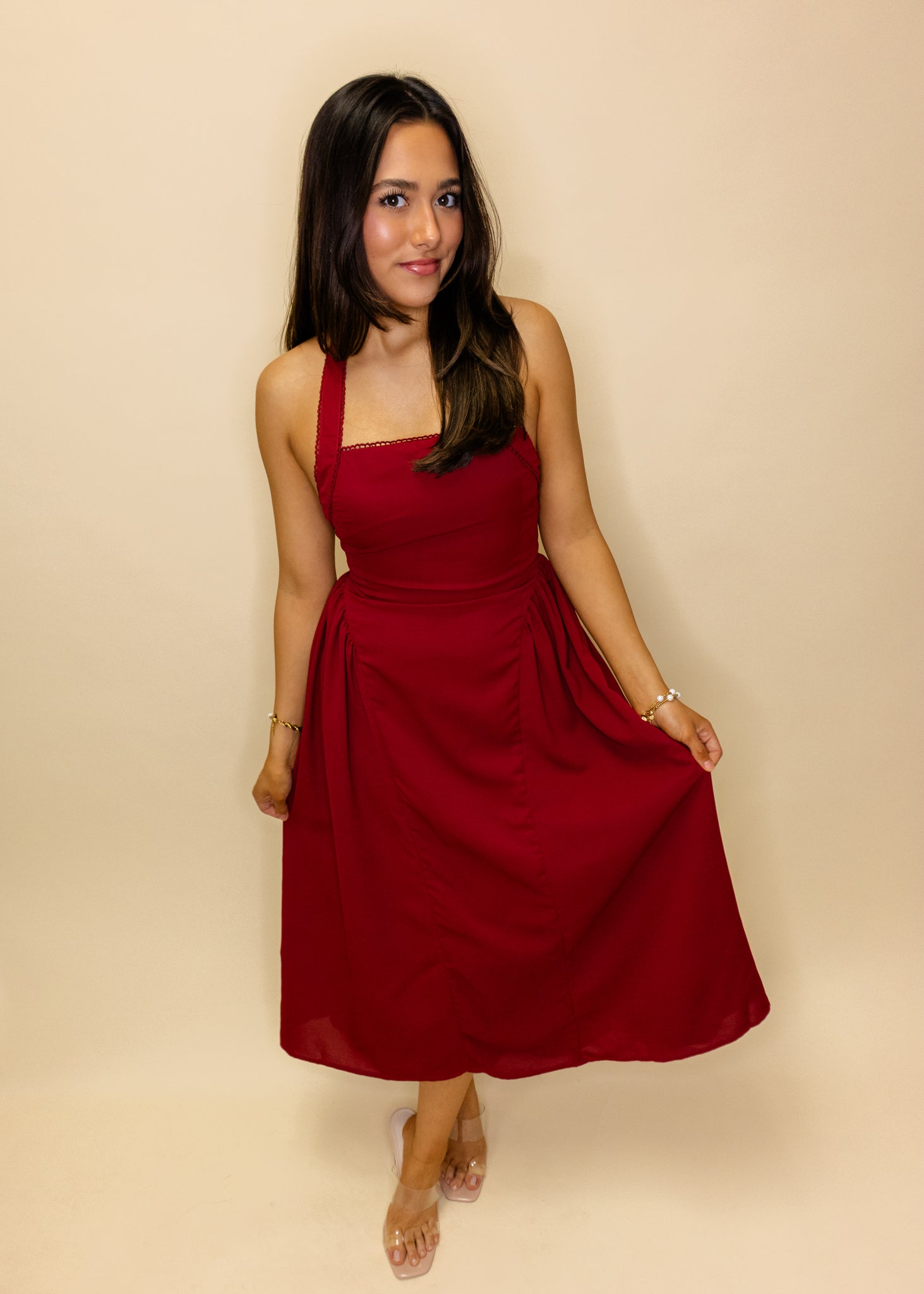 Burgundy Halter Neck Midi Dress Small Burgundy Halter Neck Midi Dress Small