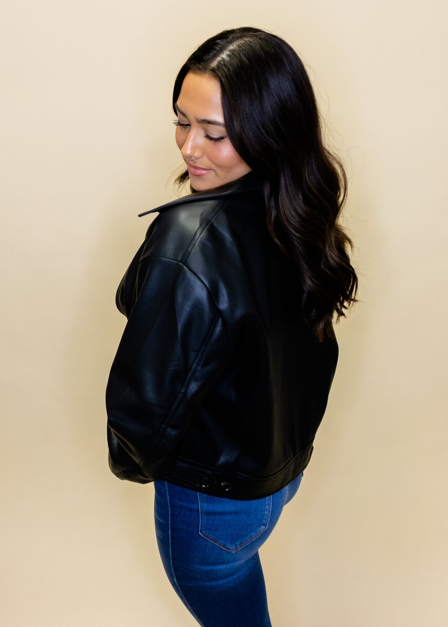 Black Pleather Zipper Jacket