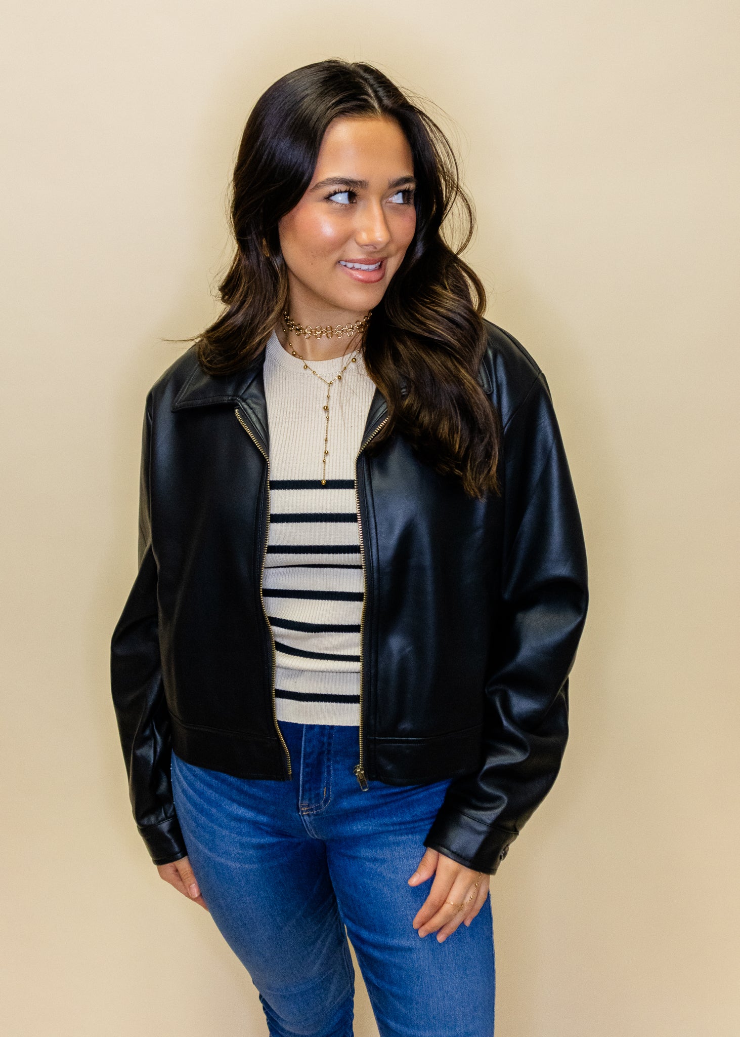 Black Pleather Zipper Jacket