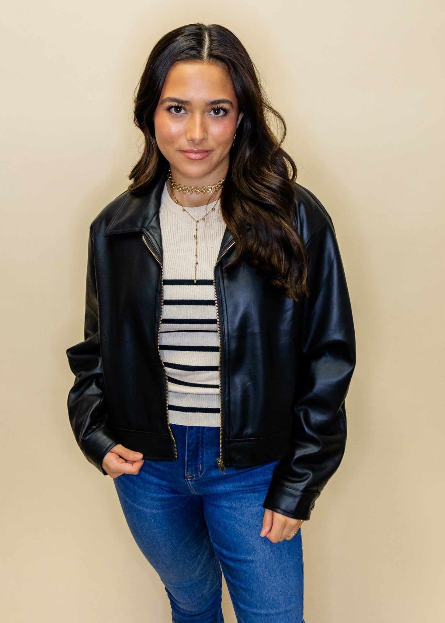 Black Pleather Zipper Jacket