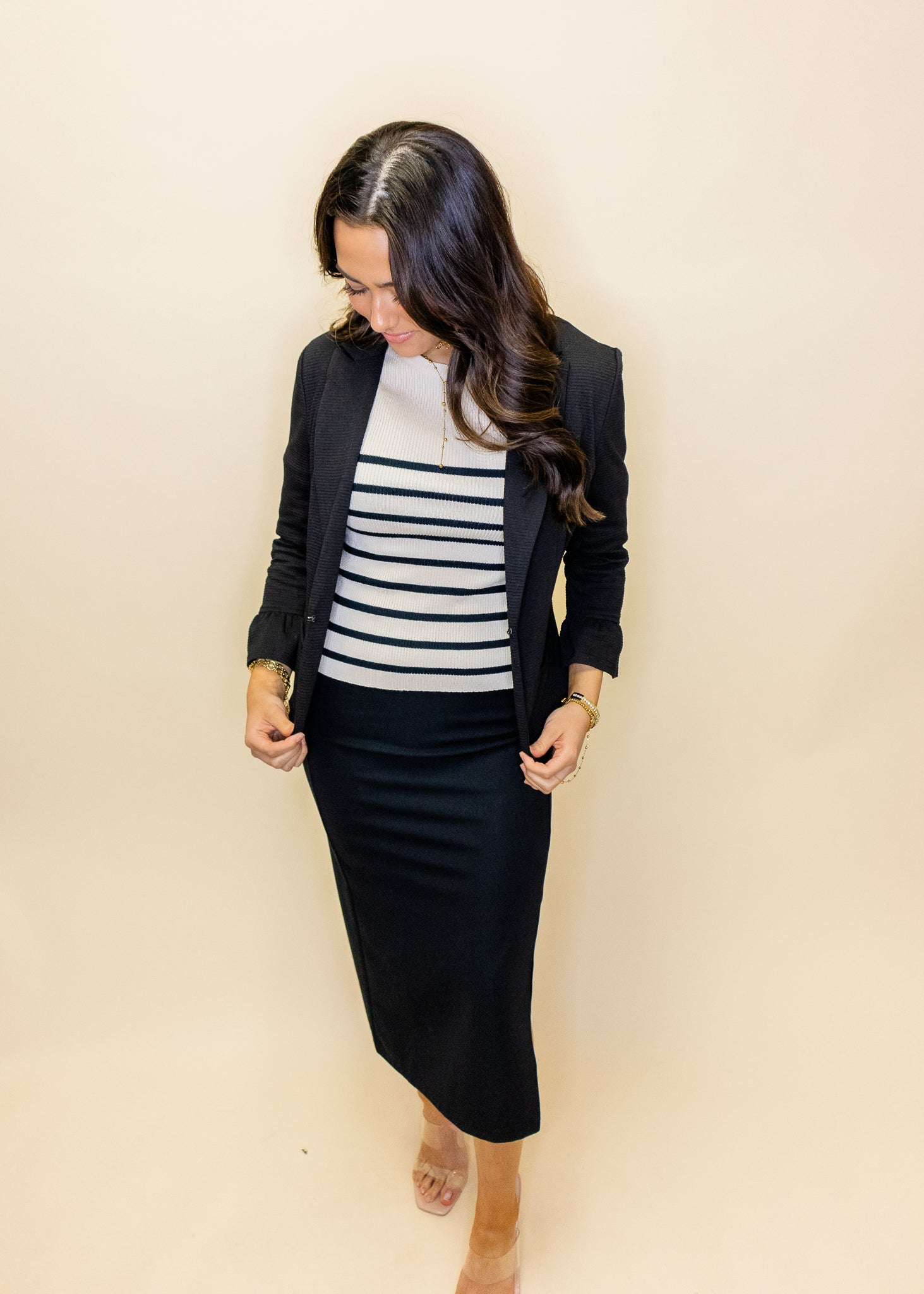 Black 3/4 Ruffle Sleeve Blazer
