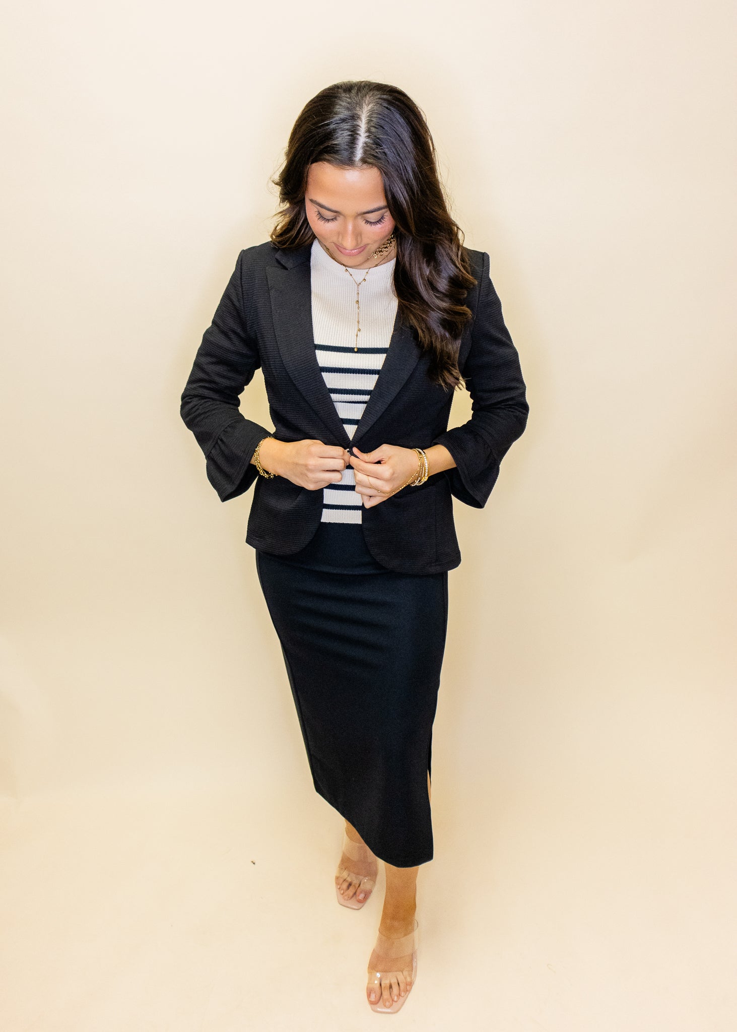 Black 3/4 Ruffle Sleeve Blazer