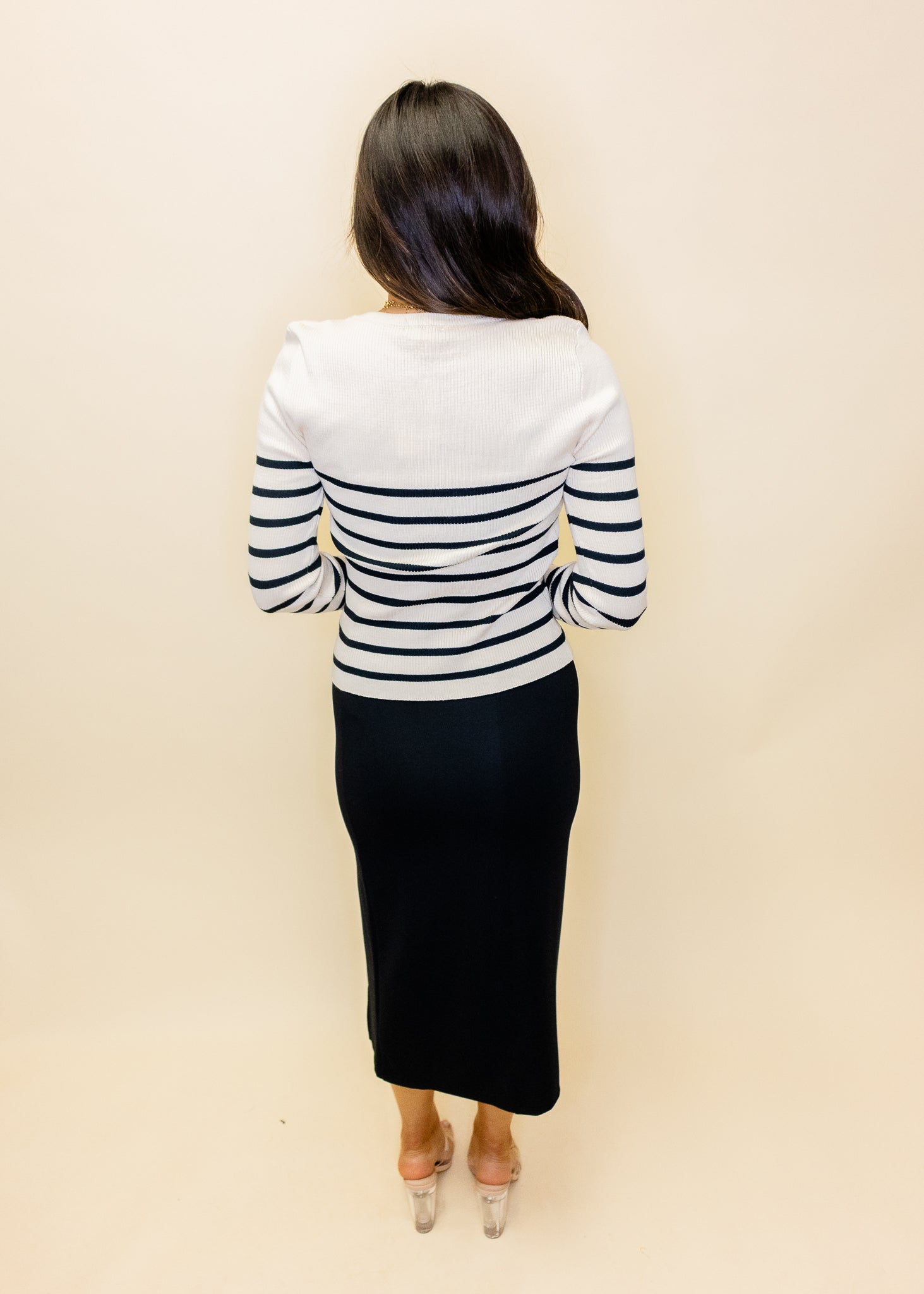 Black Knit Slit Midi Skirt