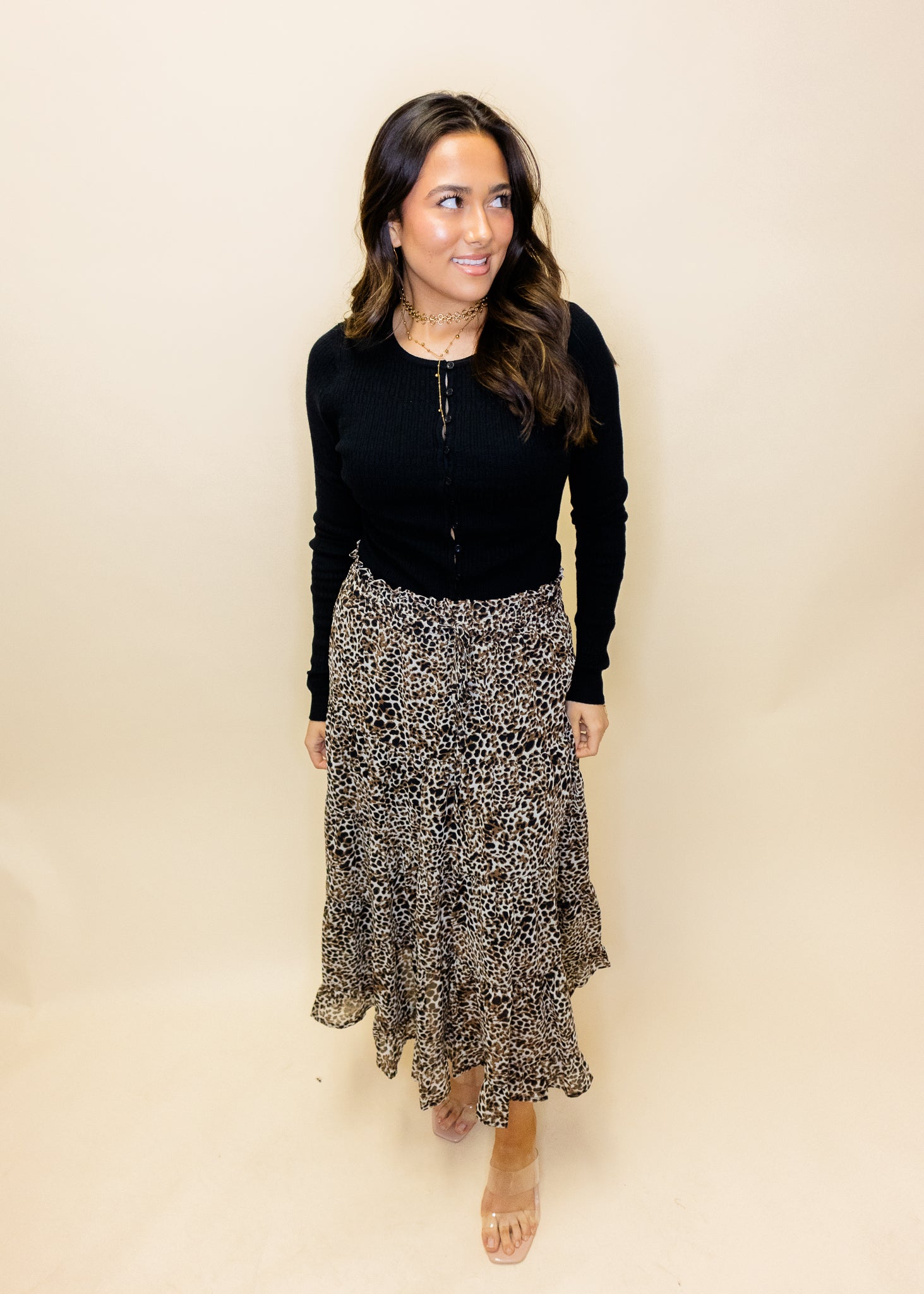 Leopard Tiered Midi Skirt