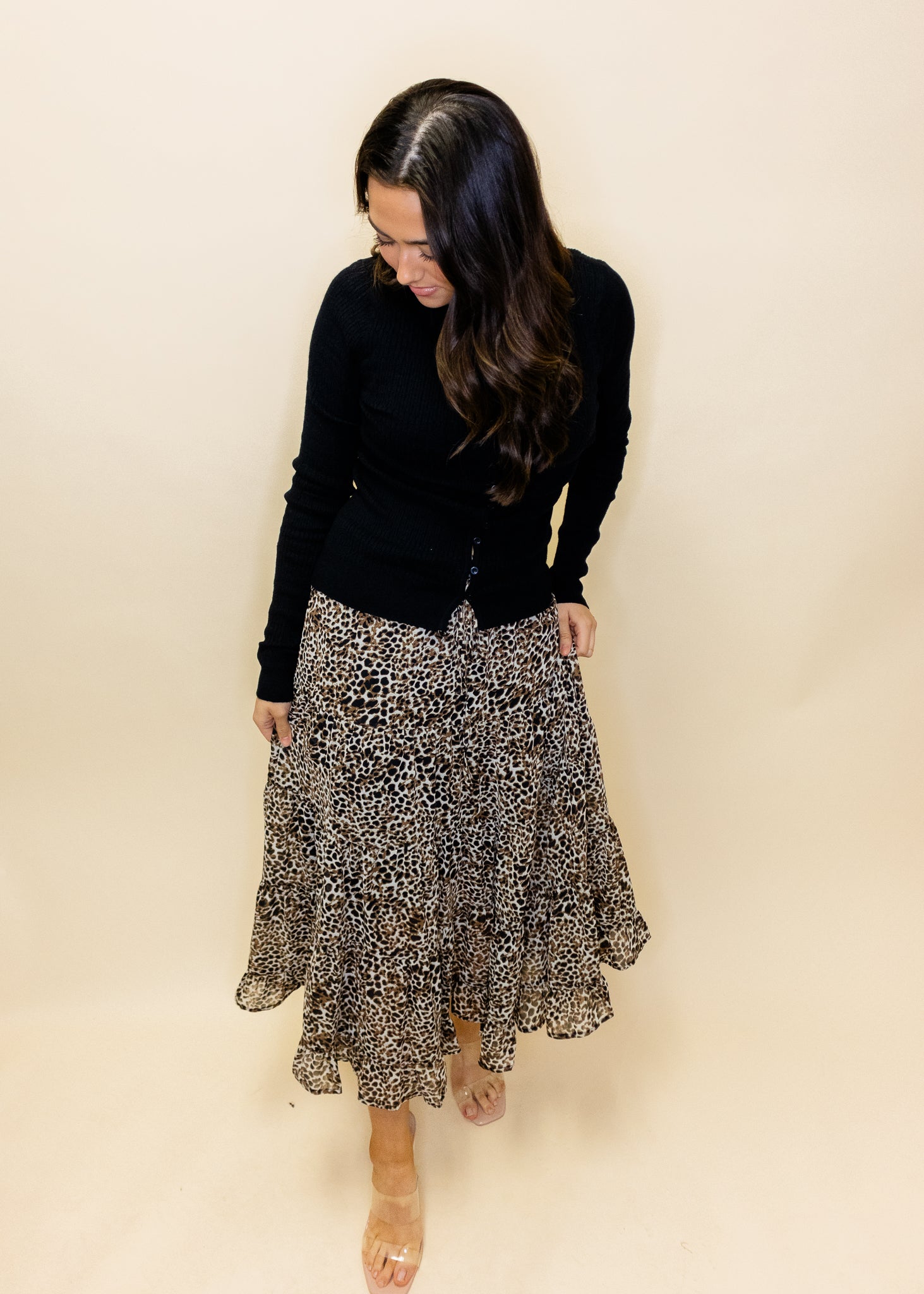 Leopard Tiered Midi Skirt