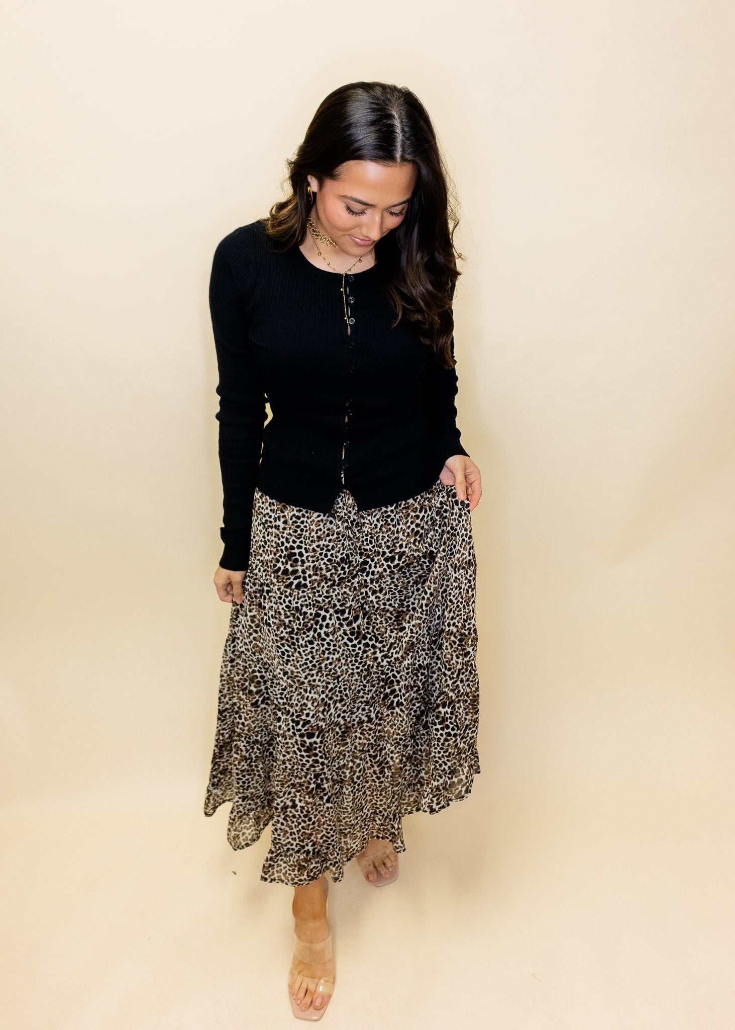 Leopard Tiered Midi Skirt