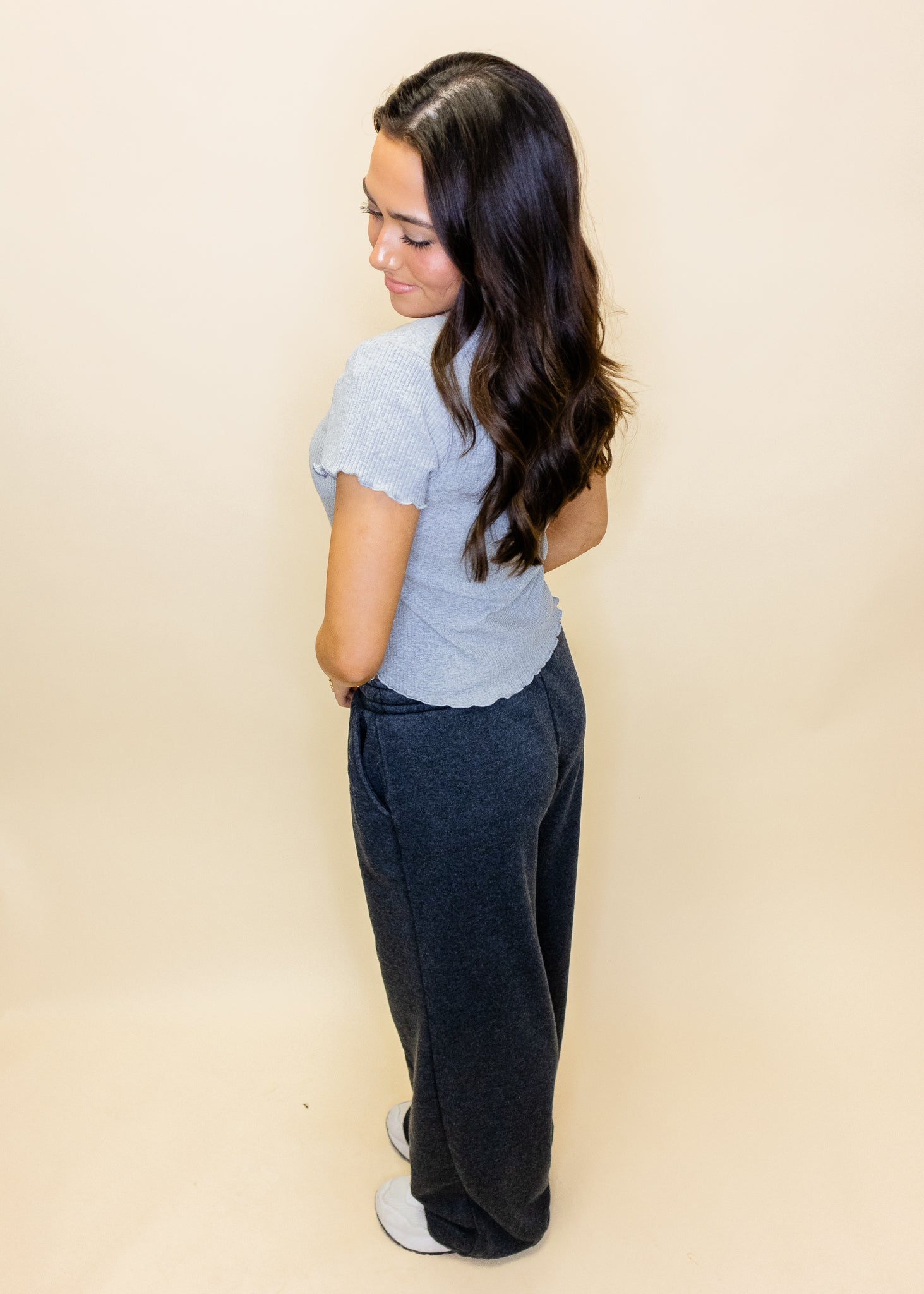 Grey Ribbed Fitted Top