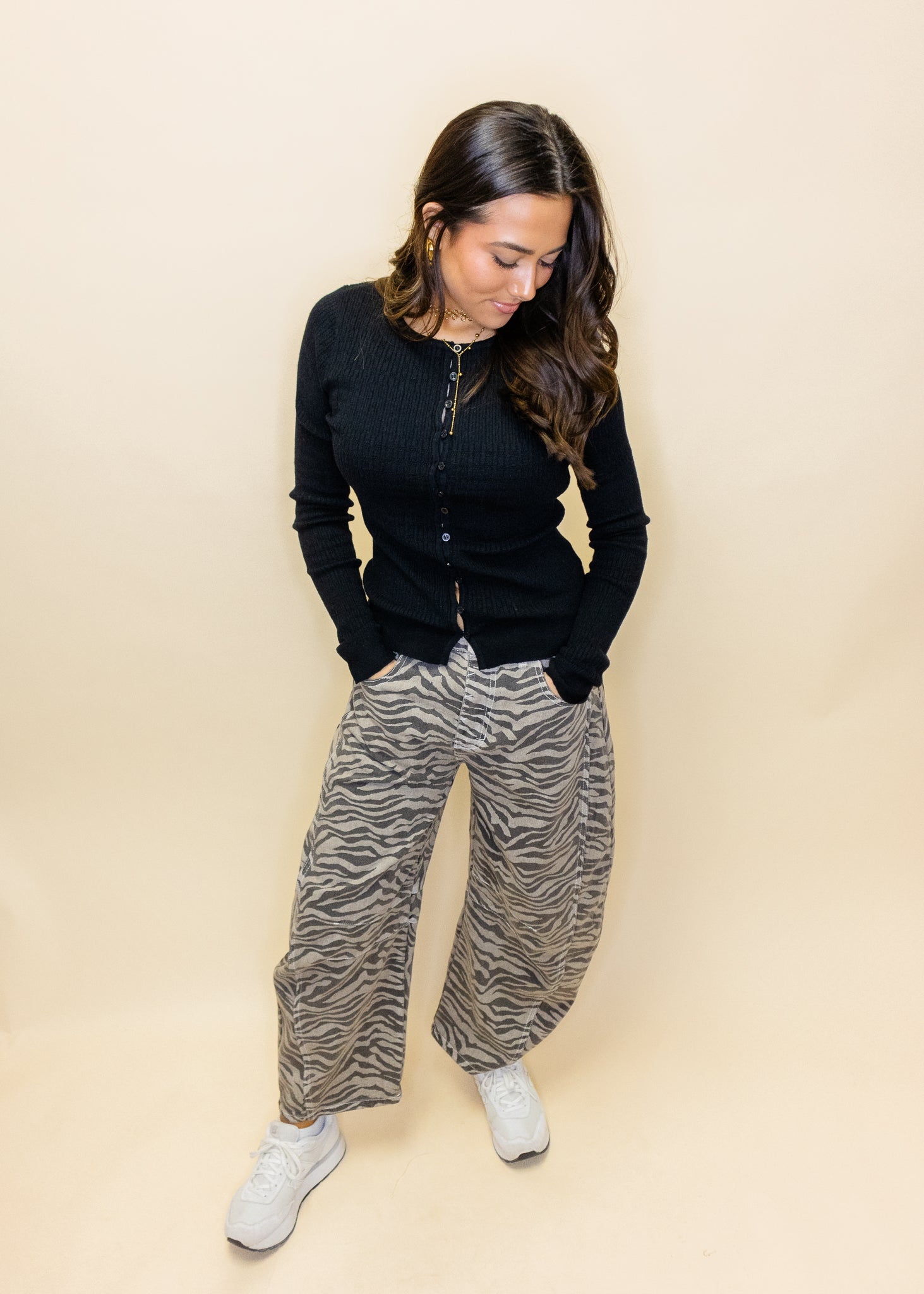 Zebra Print Barrel Jeans