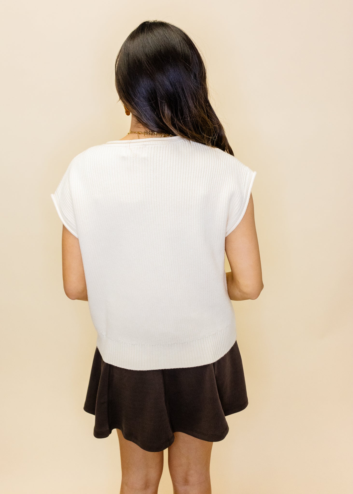Cream Button Up Short Sleeve Knit Vest