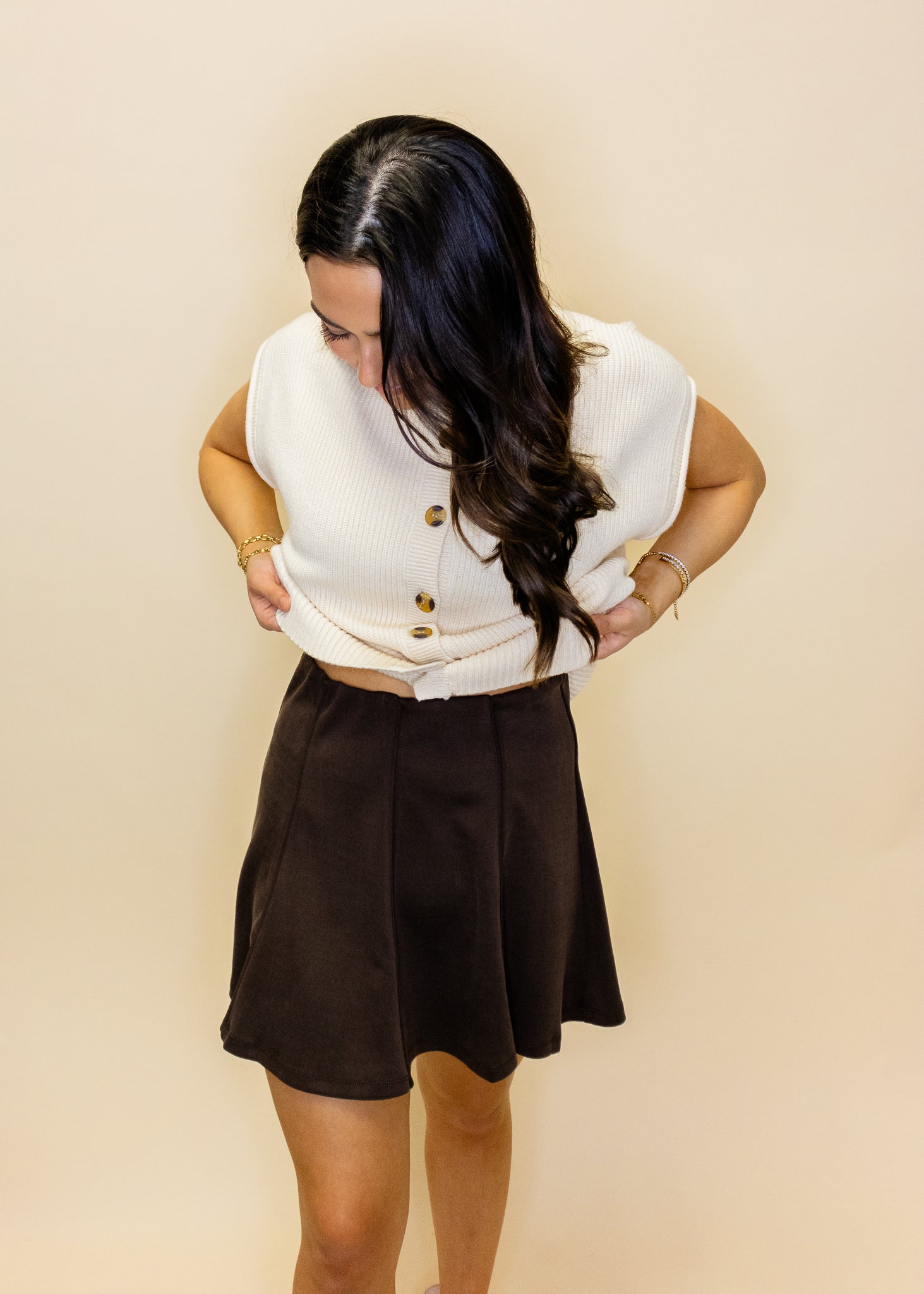 Cream Button Up Short Sleeve Knit Vest