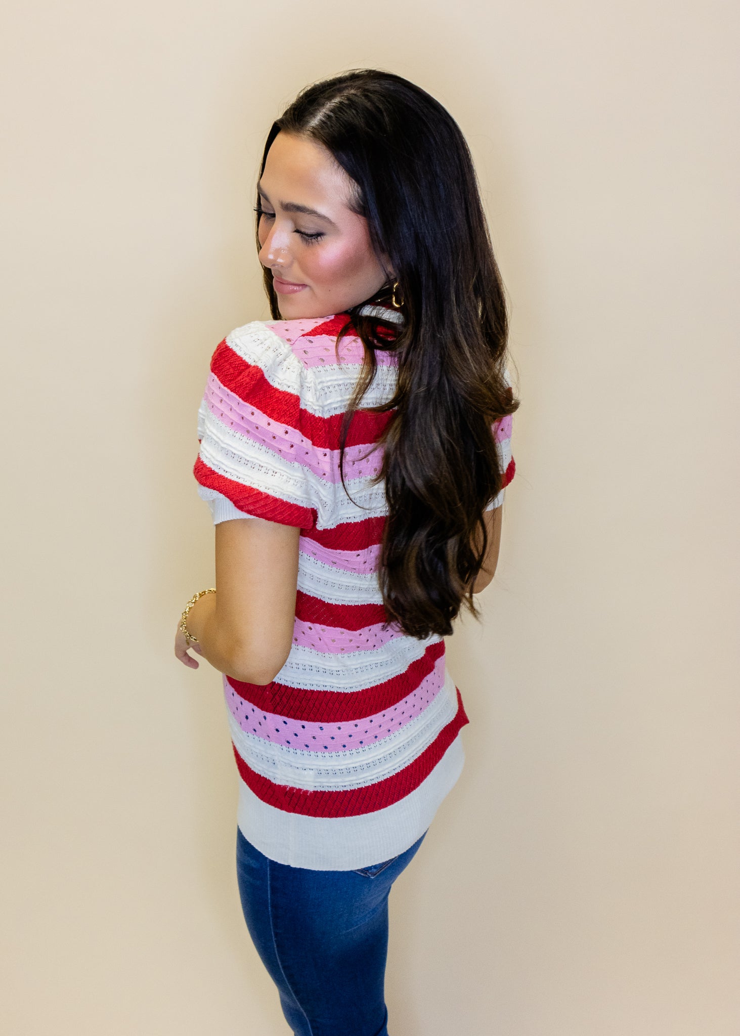 Red & Pink Stripe Knit Top