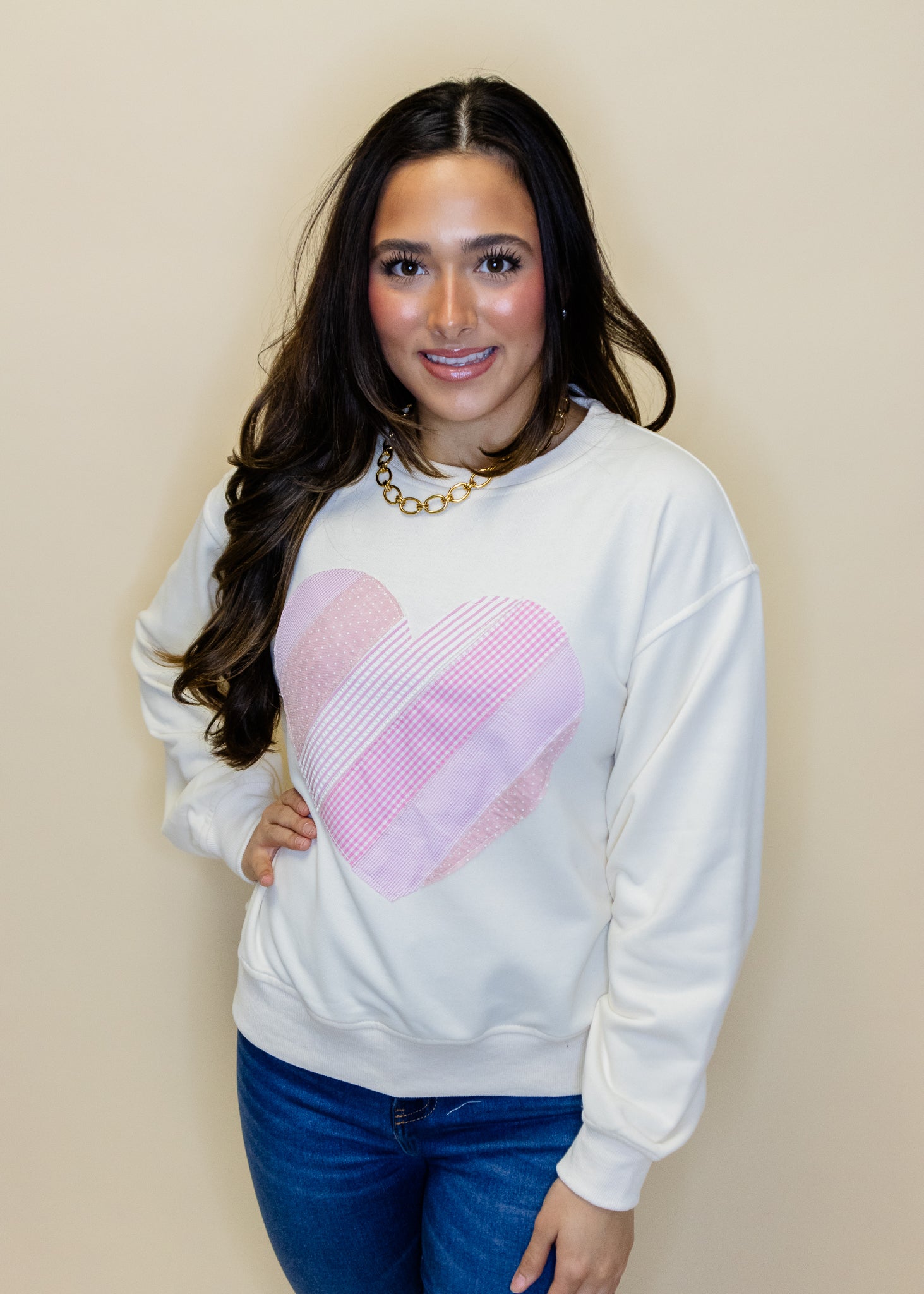 Cream Patchwork Heart Sweatshirt