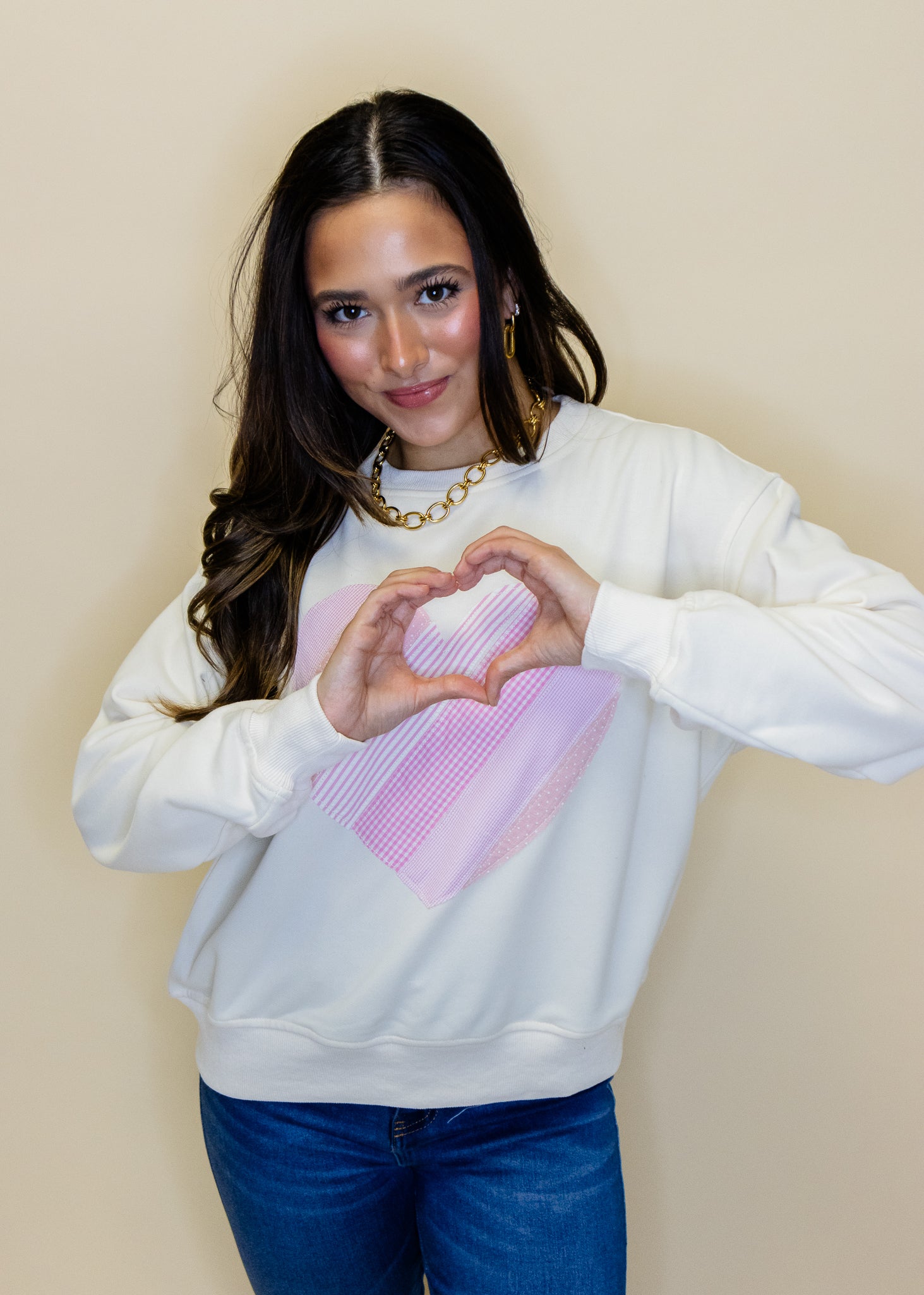Cream Patchwork Heart Sweatshirt