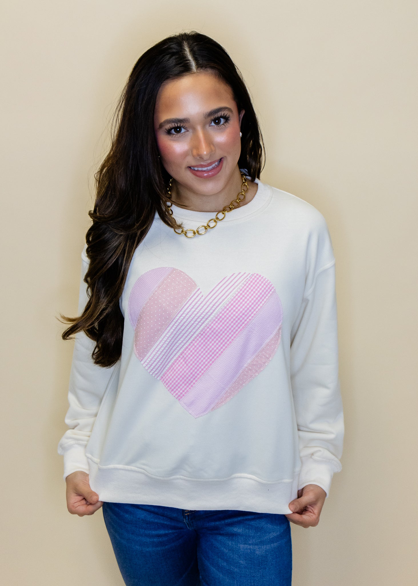 Cream Patchwork Heart Sweatshirt