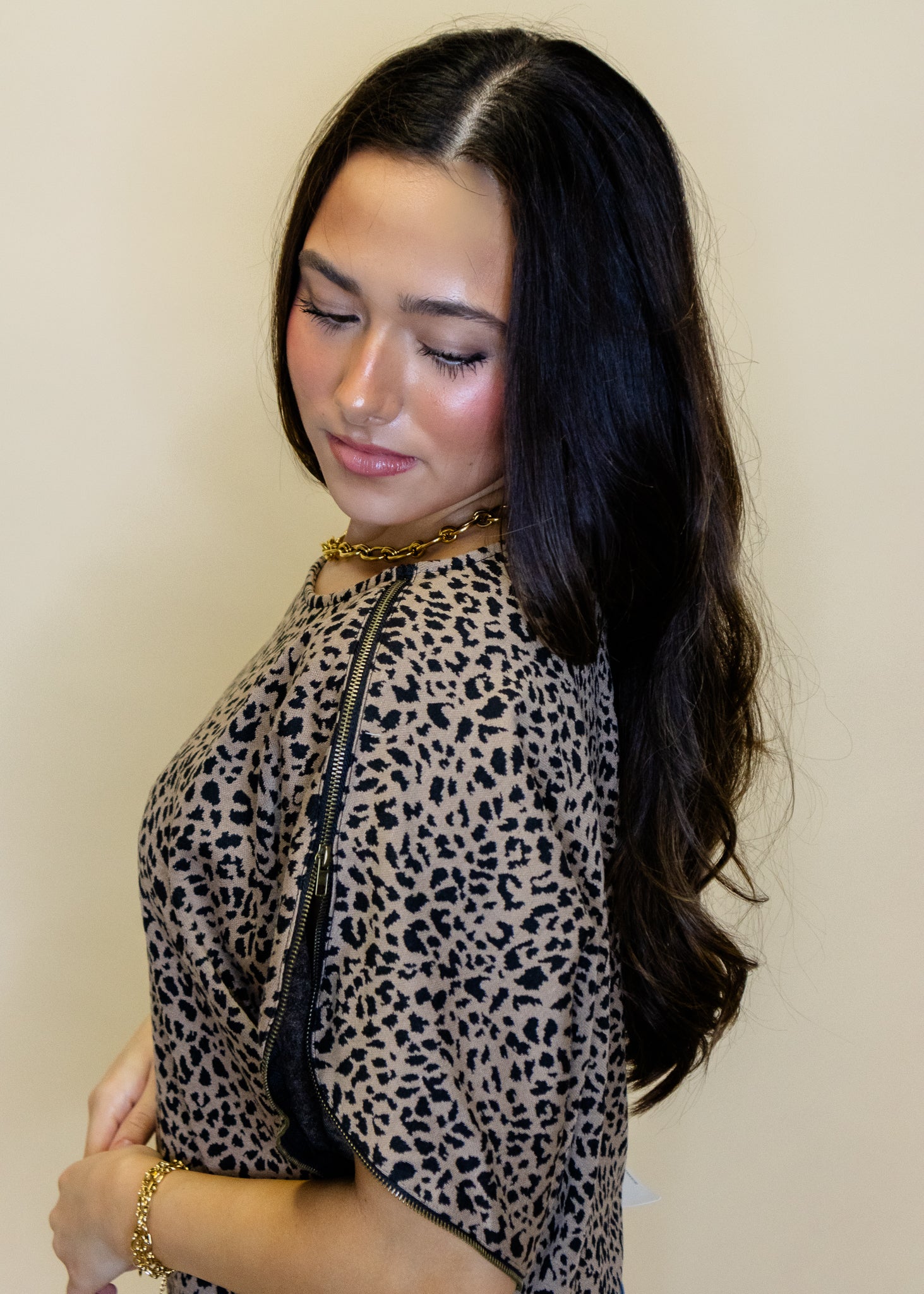 Leopard Zipper Sleeve Top
