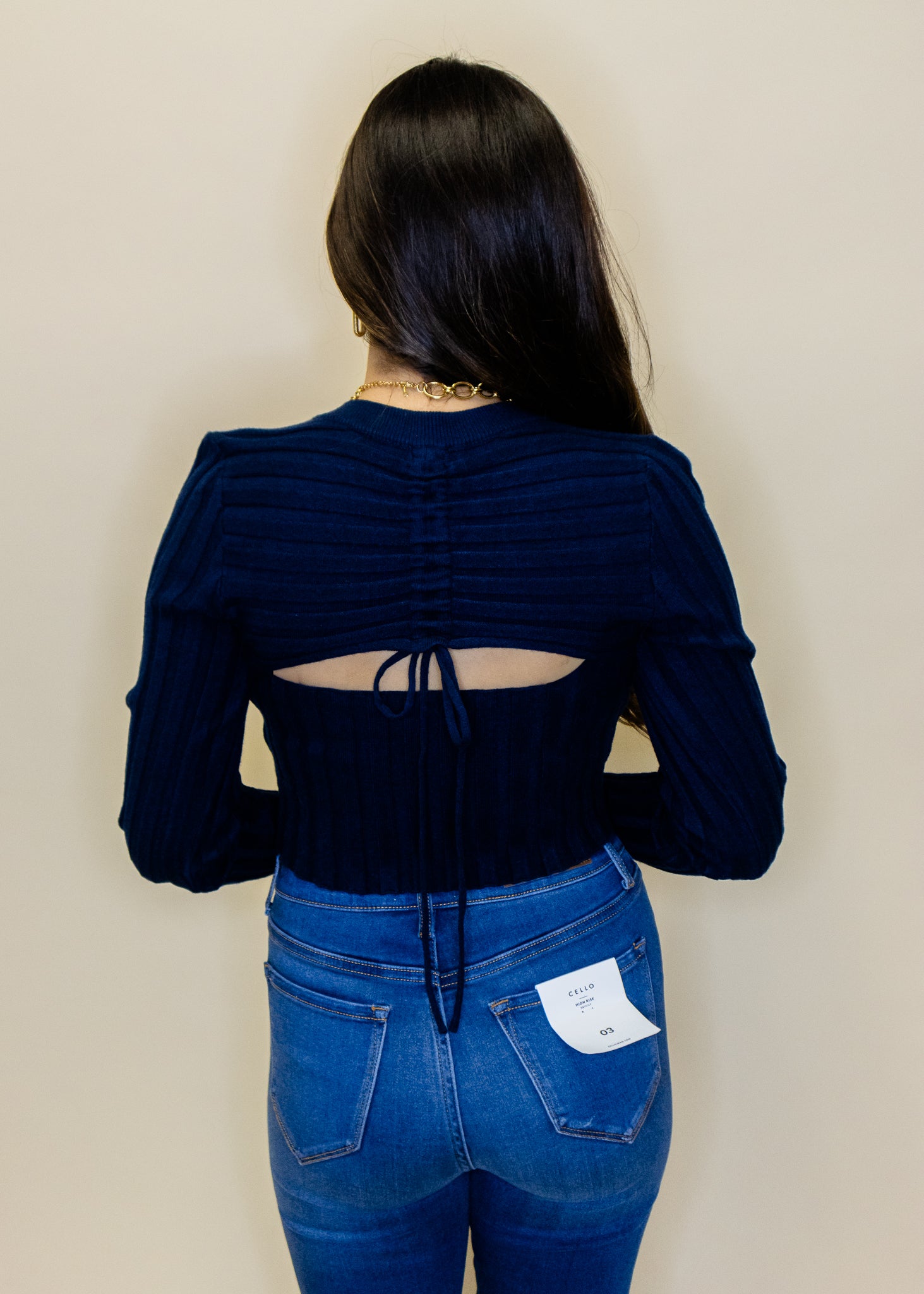 Navy Crop Open Back Sweater
