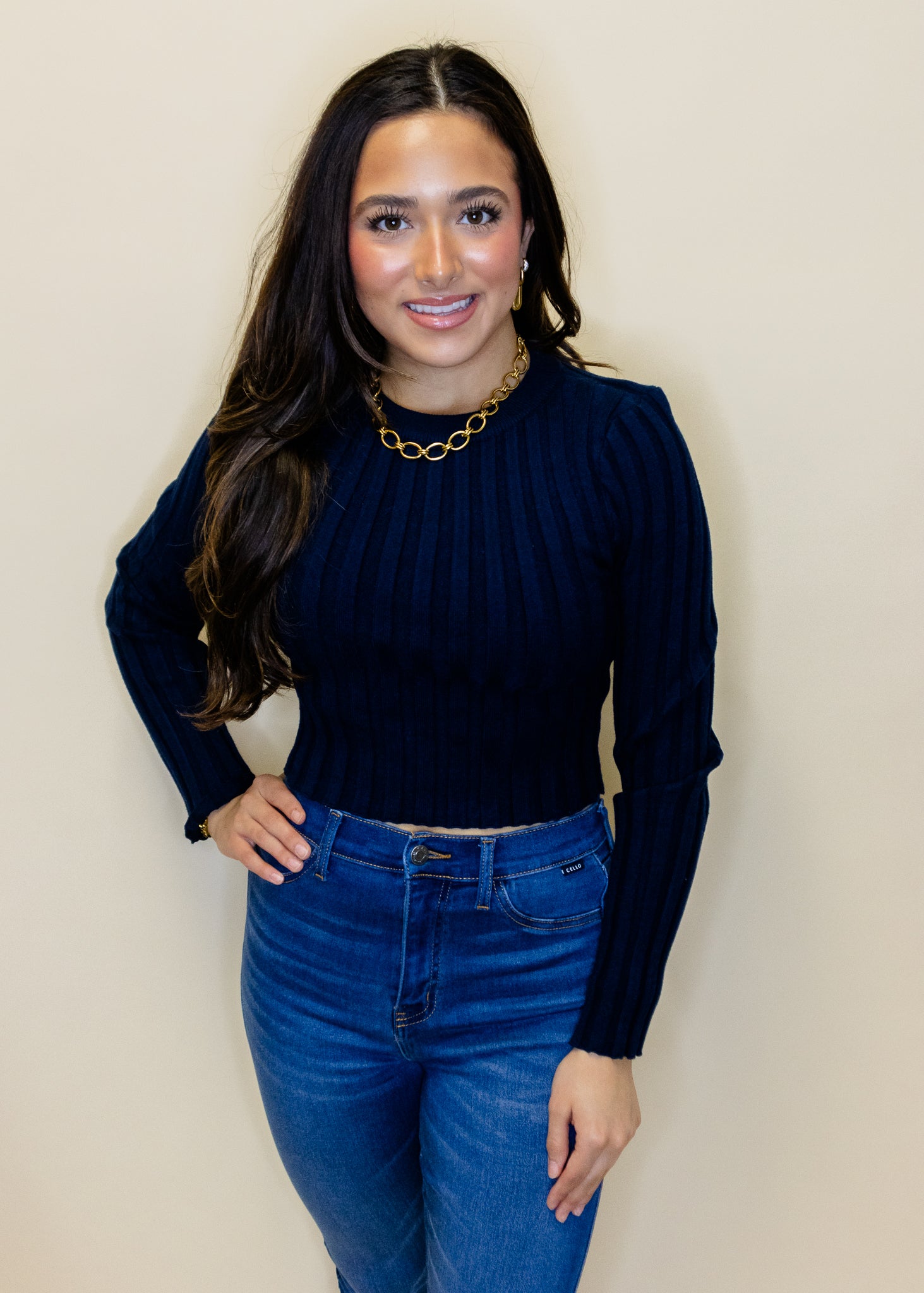 Navy Crop Open Back Sweater