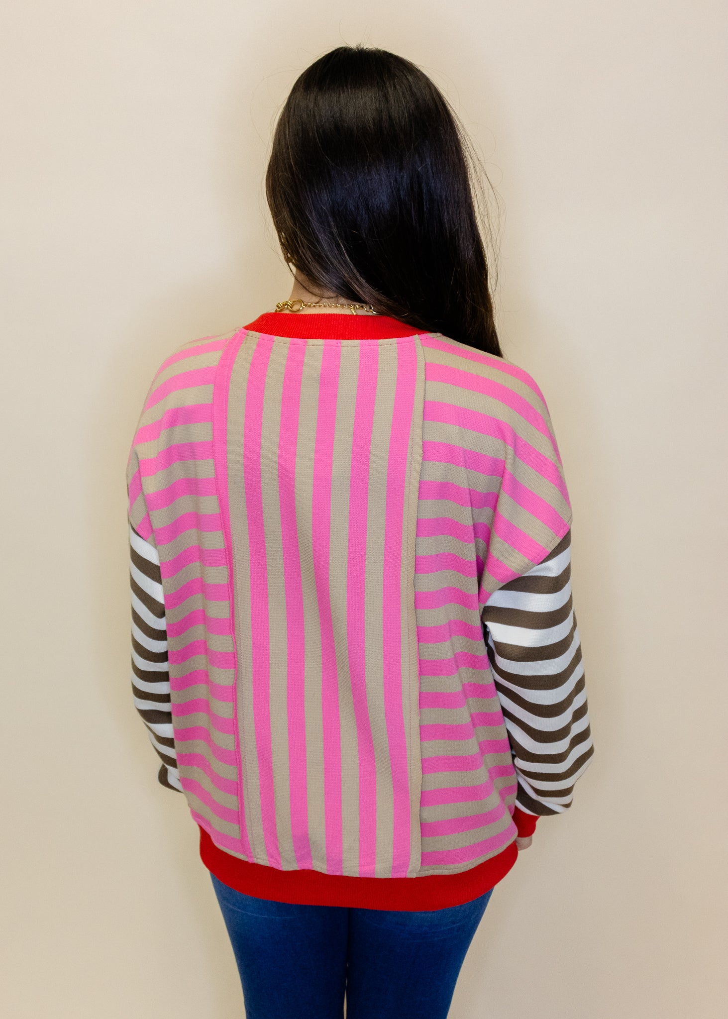 Red Contrast Stripe Cardigan