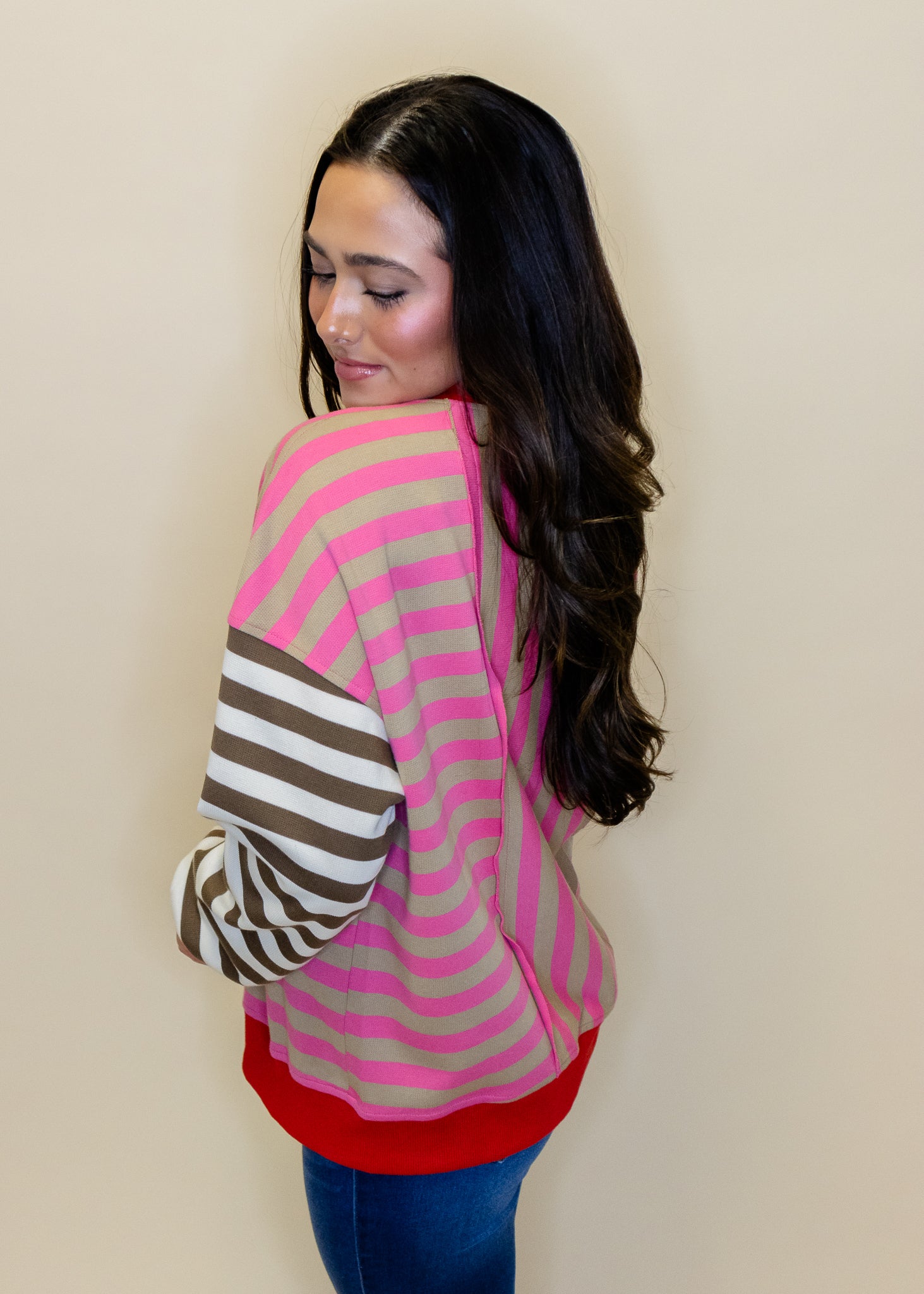 Red Contrast Stripe Cardigan