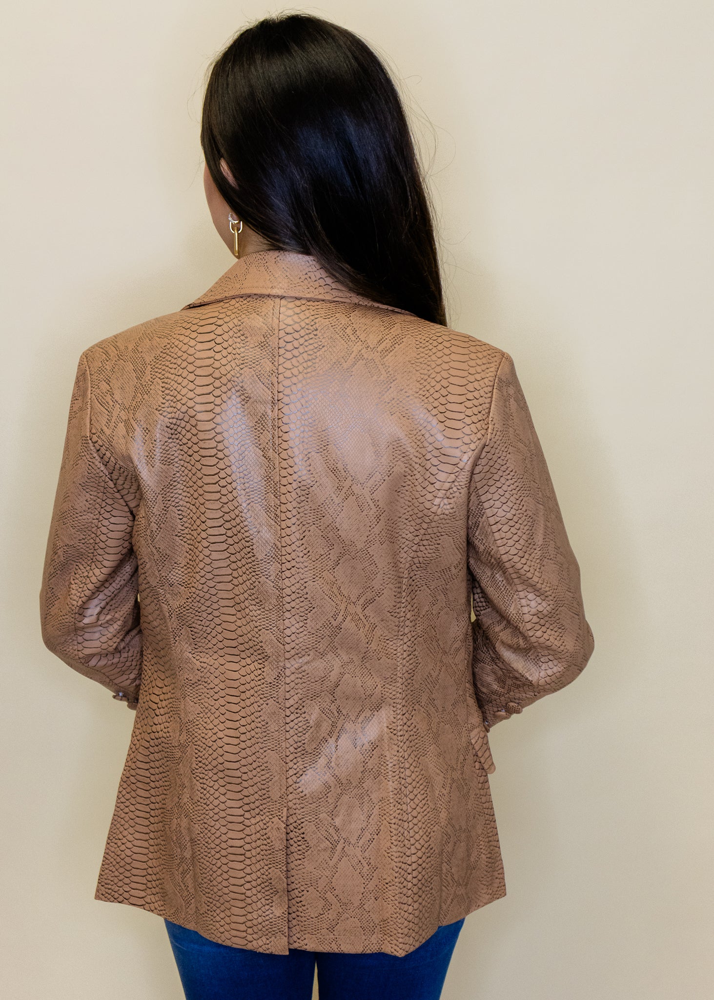 Camel Animal Print Faux Leather Blazer