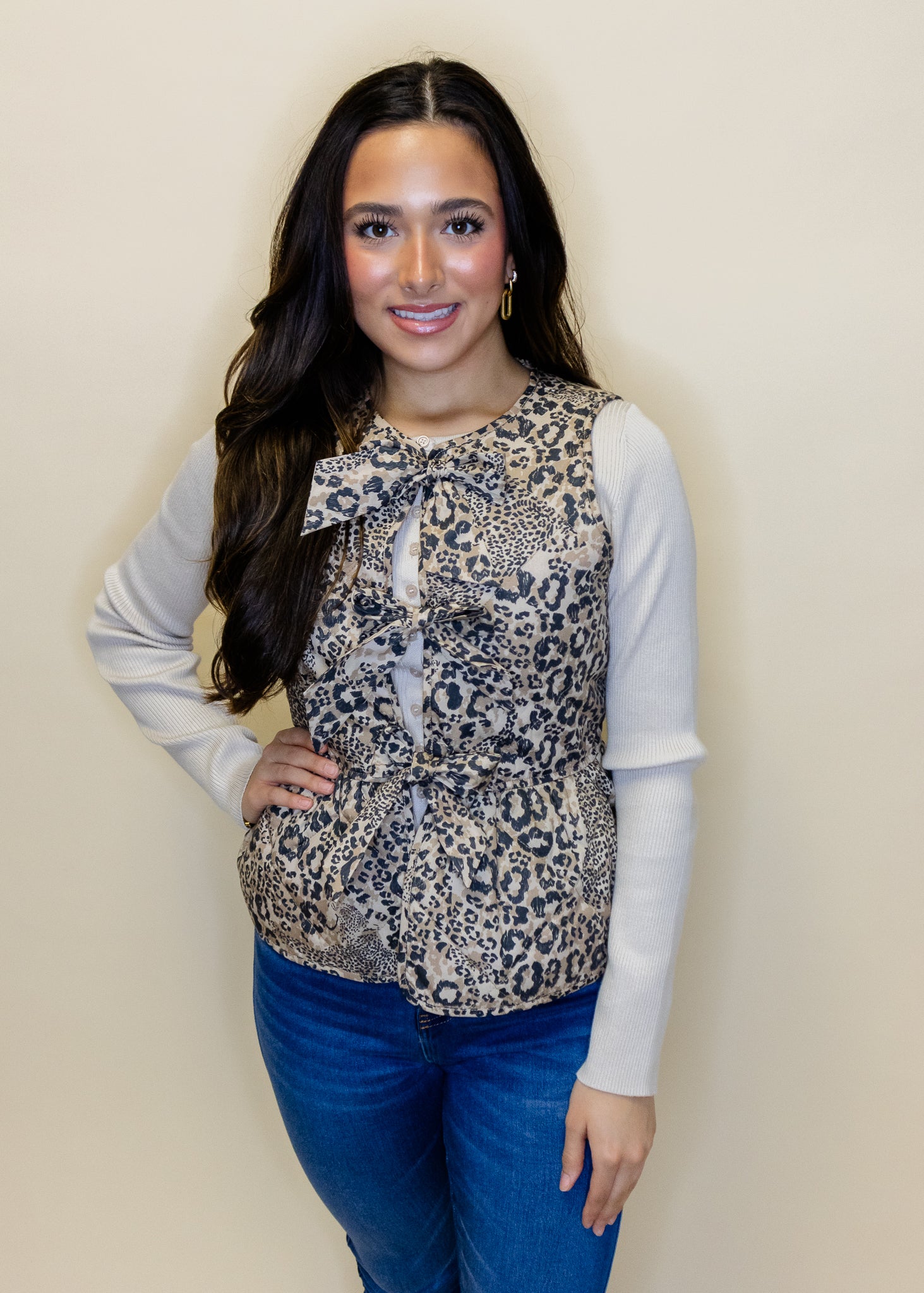 Leopard Quilted Bow Vest