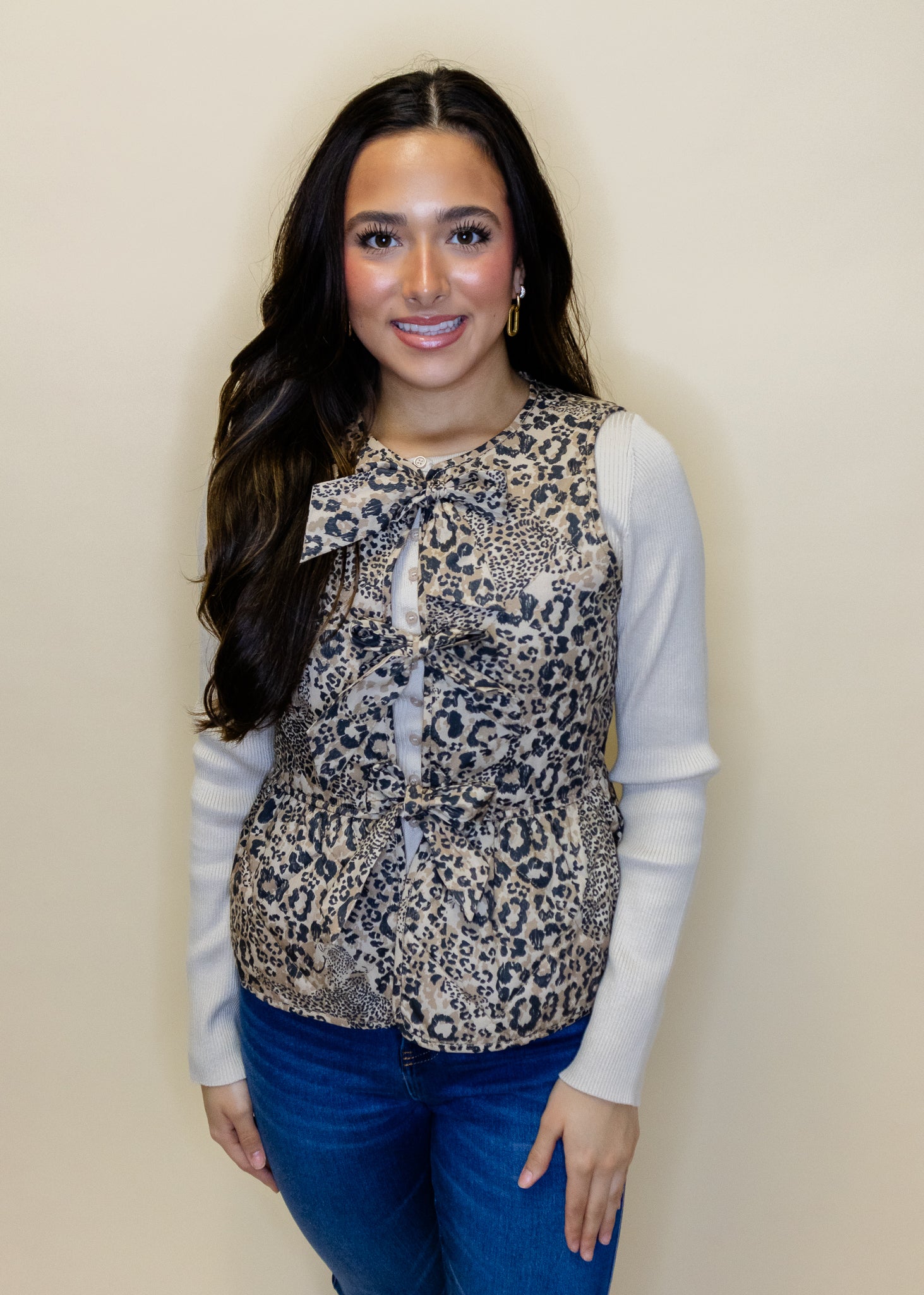 Leopard Quilted Bow Vest