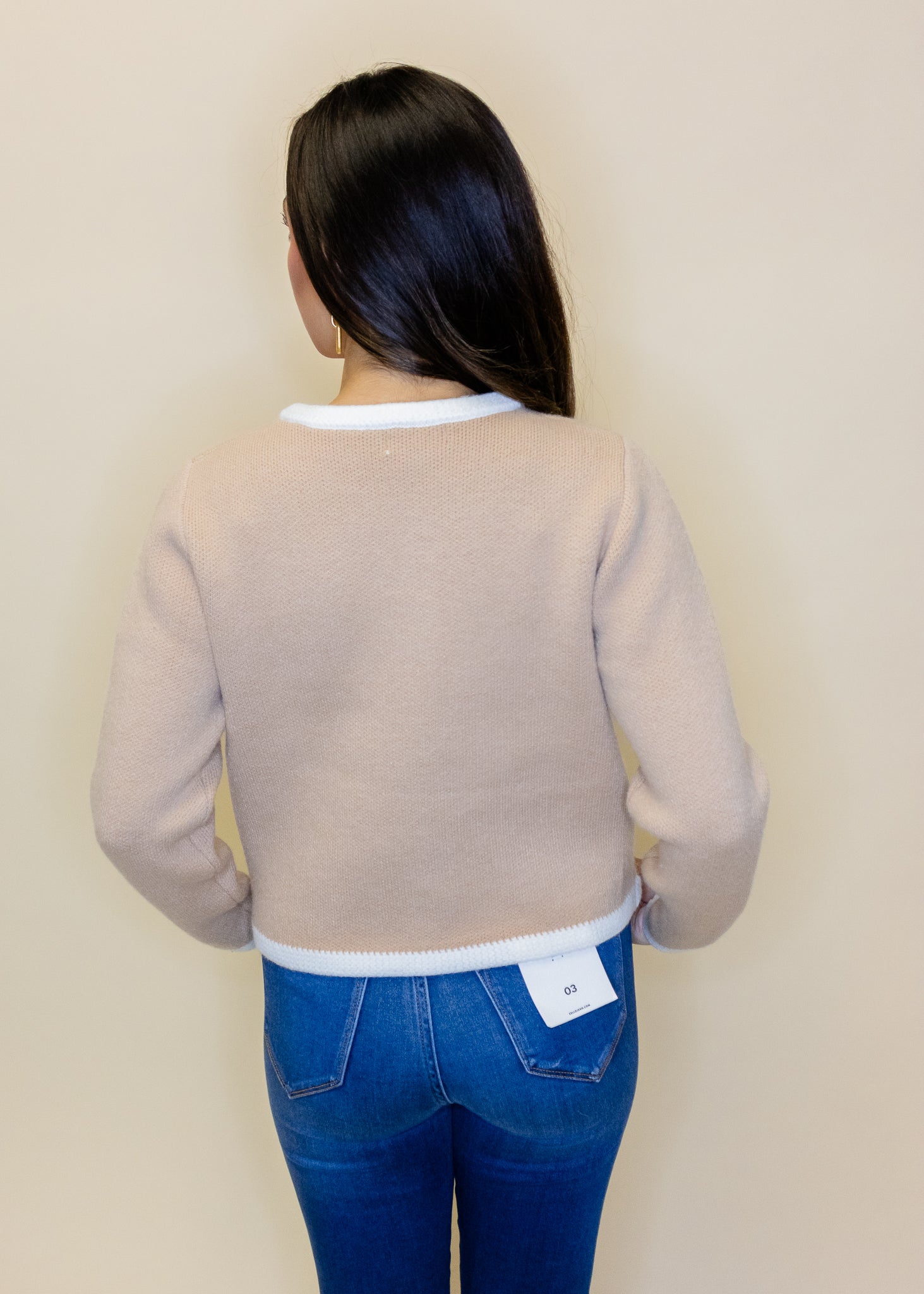 Tan Contrast Pocket Cardigan