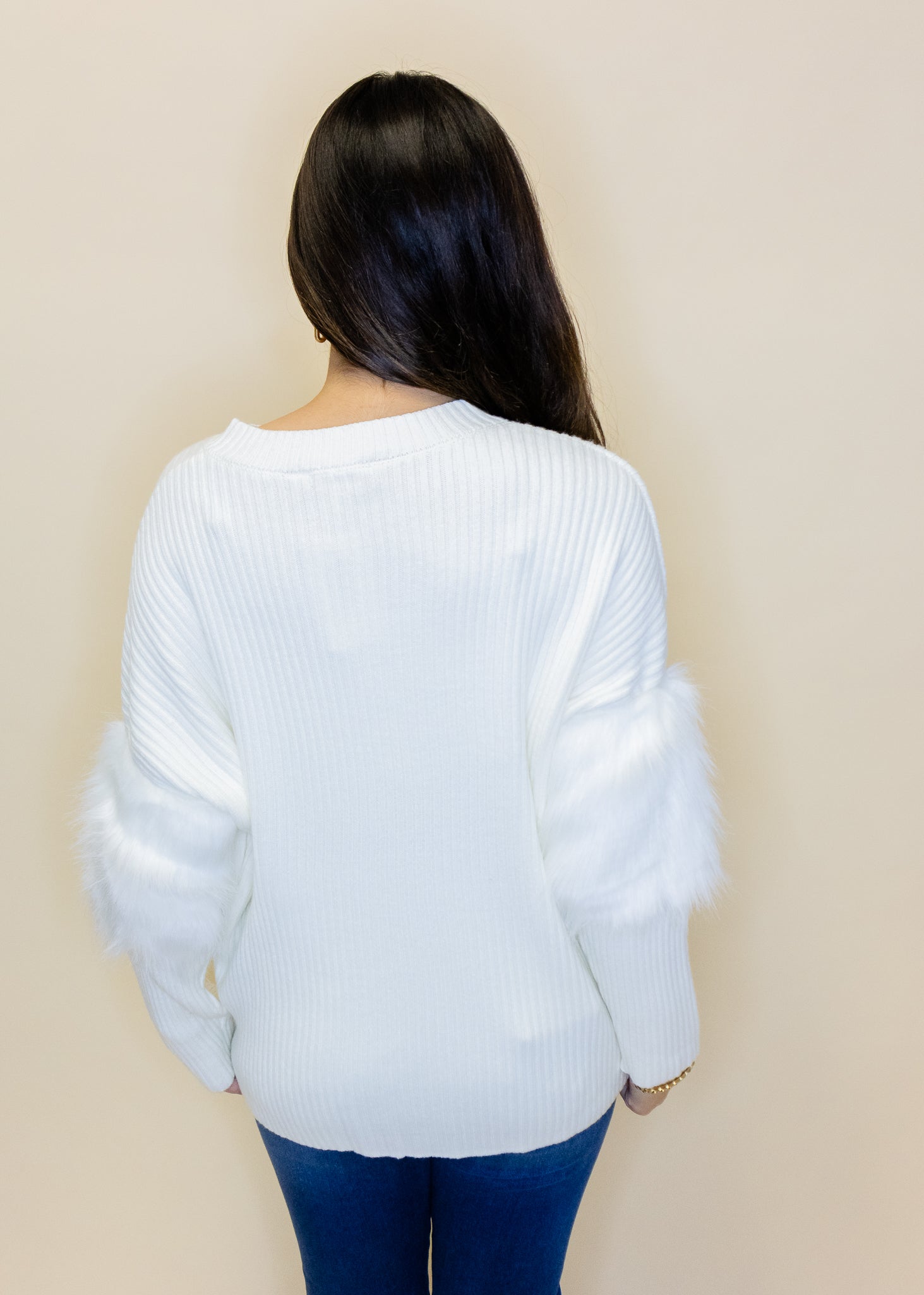 Cream Fur Sleeve Sweater