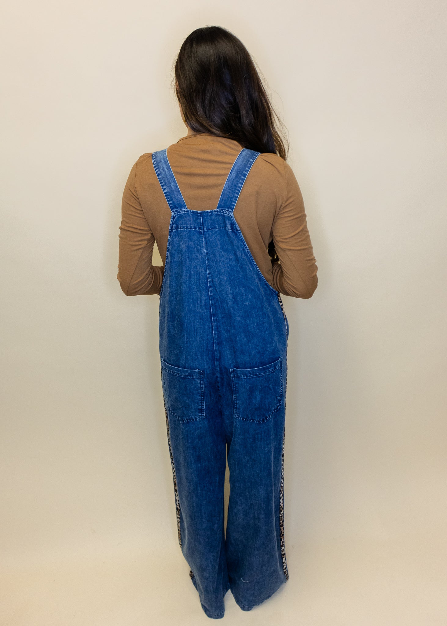 Denim Leopard Stripe Overalls