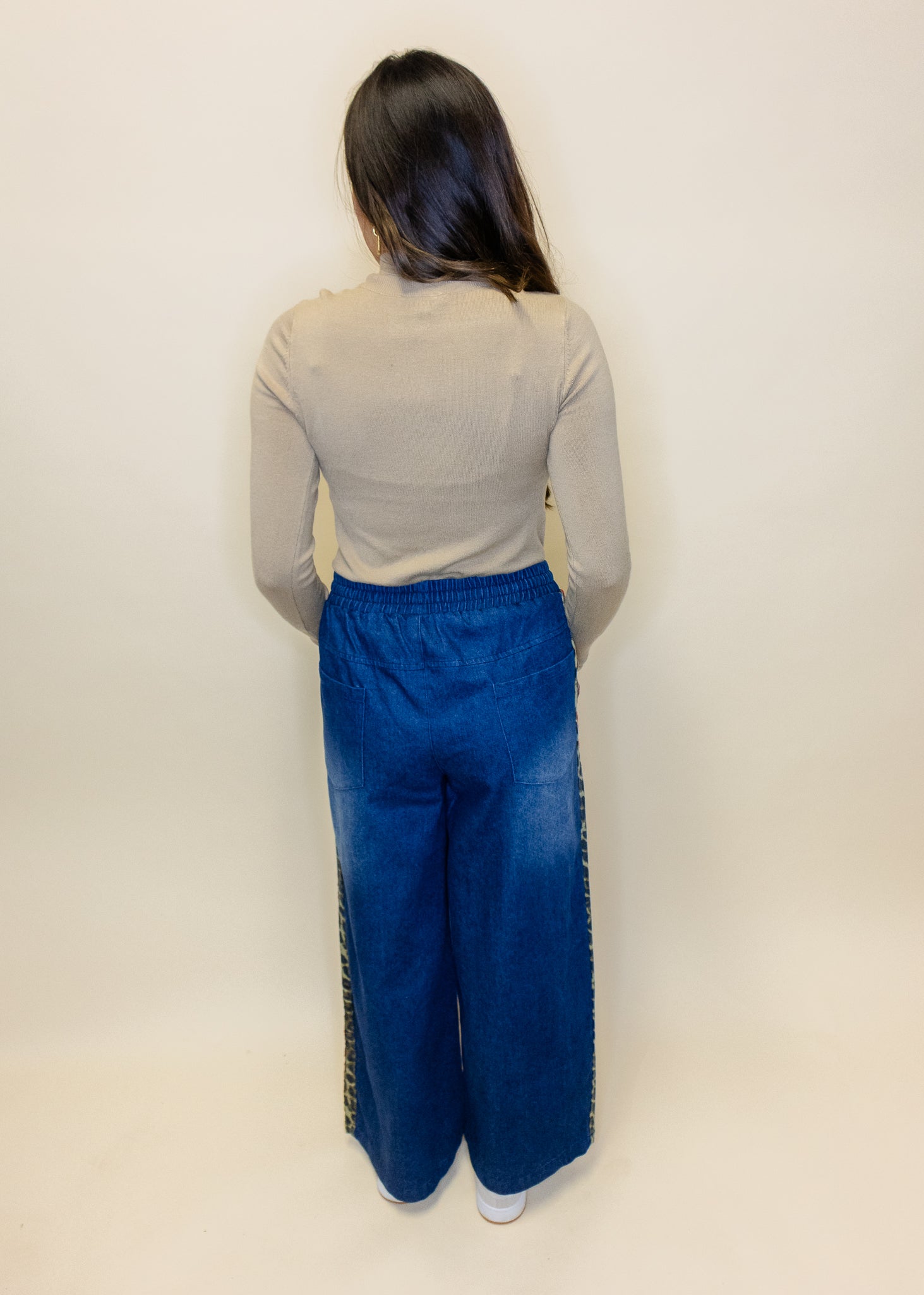 Dark Denim Leopard Red Stripe Pants