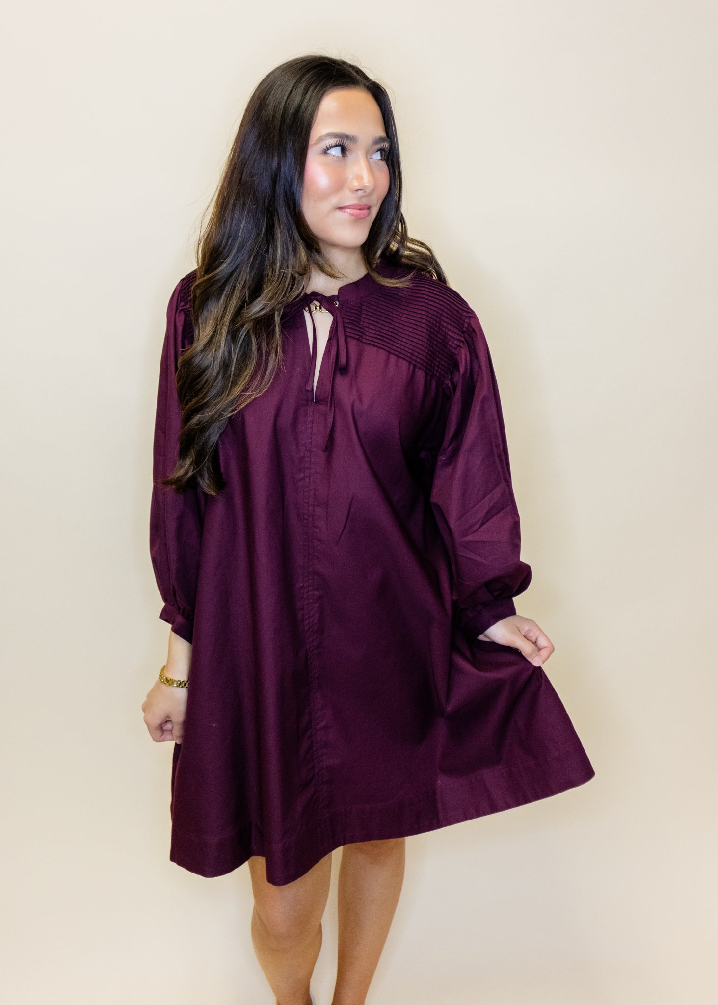 Wine Detail 3/4 Sleeve Dress