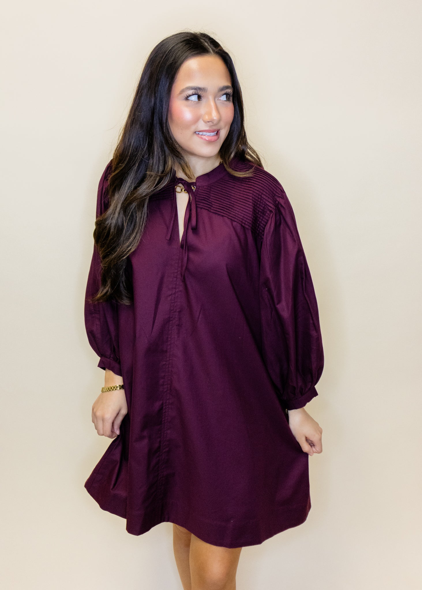 Wine Detail 3/4 Sleeve Dress