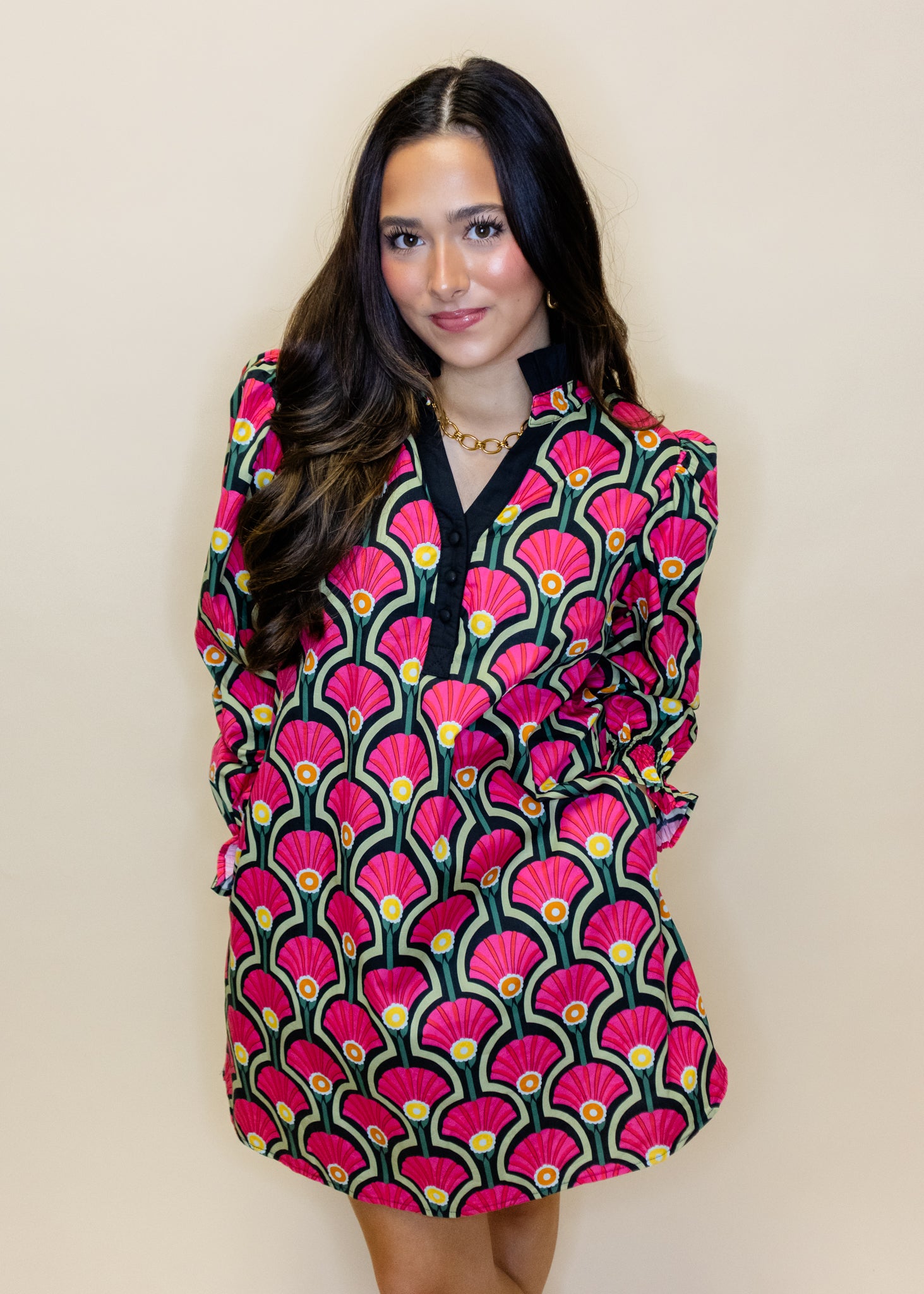 Pink Floral Long Sleeve Dress